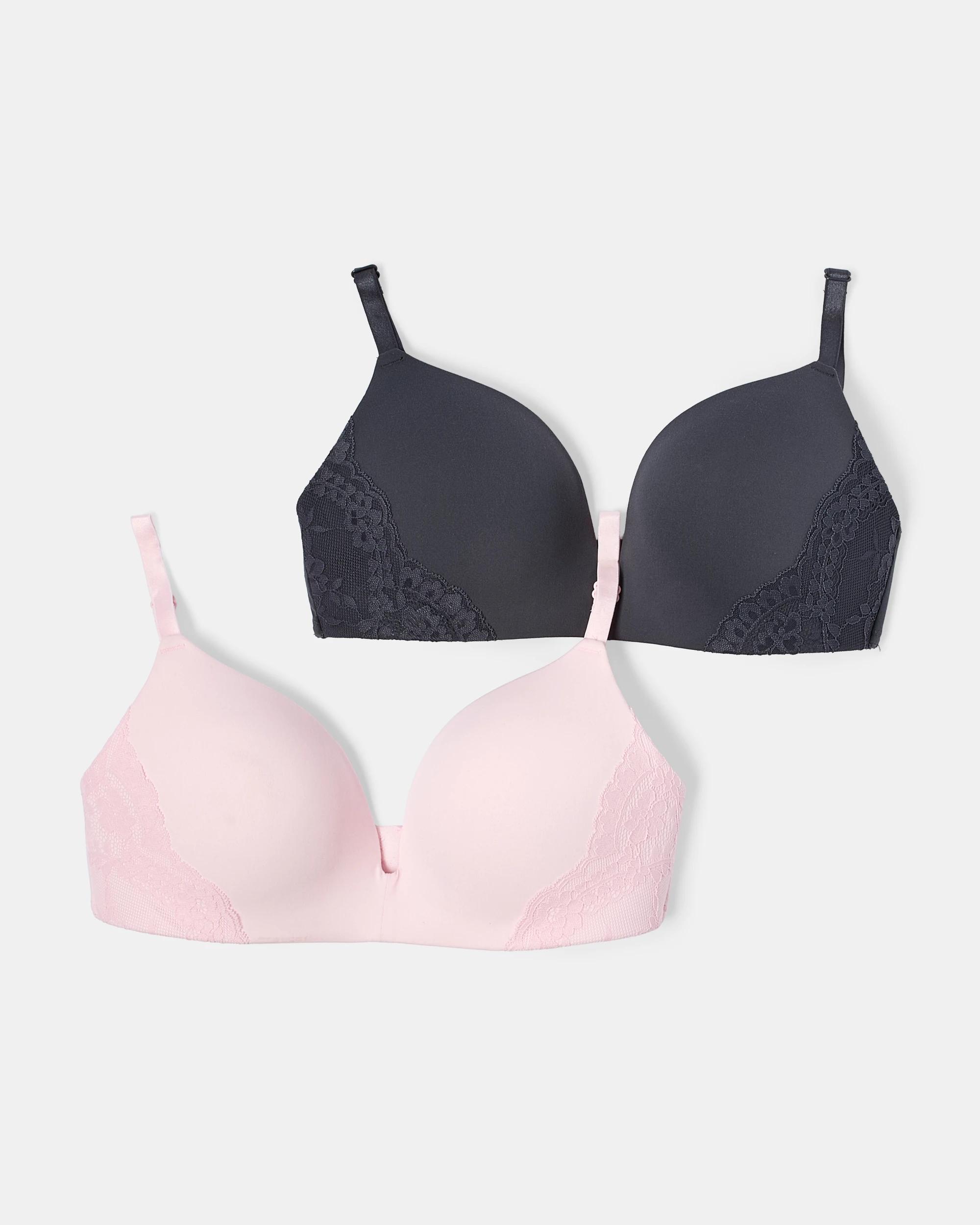 1 2 Pack Wirefree Lace Trim T-shirt Bra Ba Ws