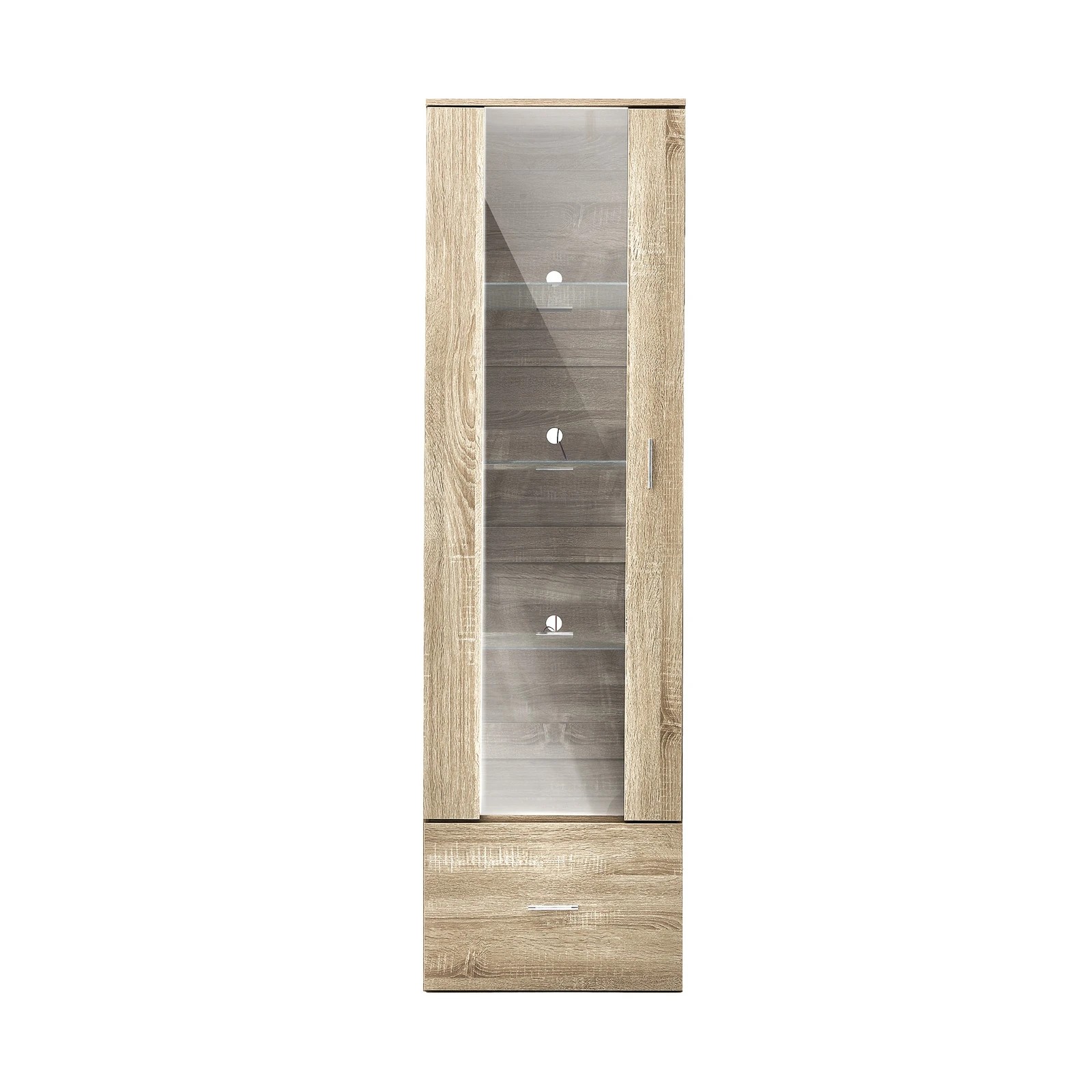 7 Oikiture Display Cabinet Buffet Sideboard LED Light Cupboard- Natural, 7 of 10
