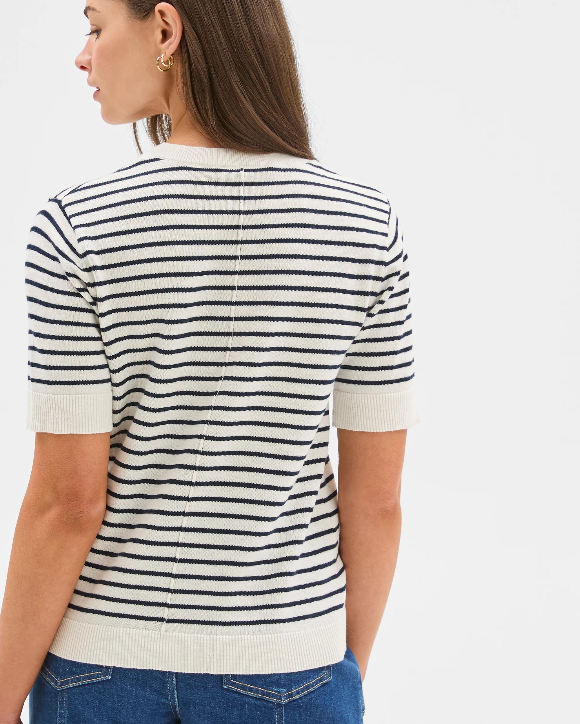 6 Target Petites Australian Cotton-linen Knit Cropped T-shirt, White/navy Stripe WHITE / NAVY, 6 of 6