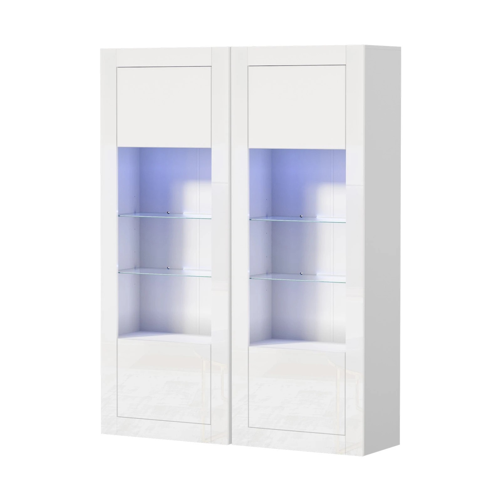 1 Oikiture 2PCS Display Cabinet Sideboard Buffet Storage Cupboard LED Light - White, 1 of 8
