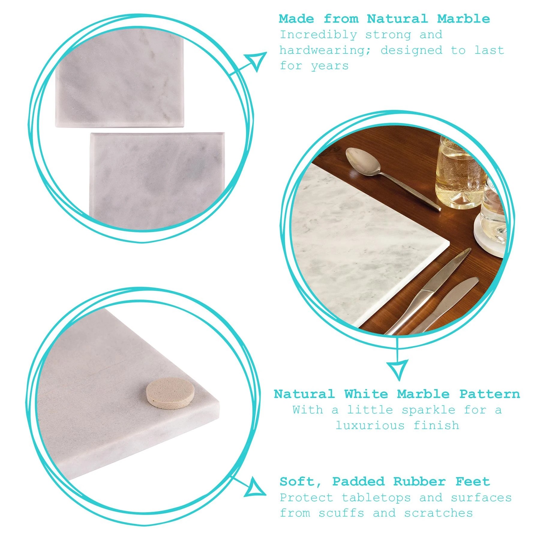 2 Argon Tableware Marble Rectangle Chopping Board - 30cm x 20cm - White, 2 of 7