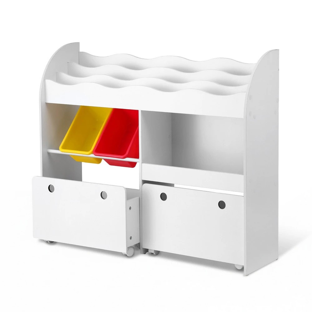 1 Keezi 3 Tiers Kids Bookshelf Storage Children Bookcase Toy Box Organiser Display - White, 1 of 1