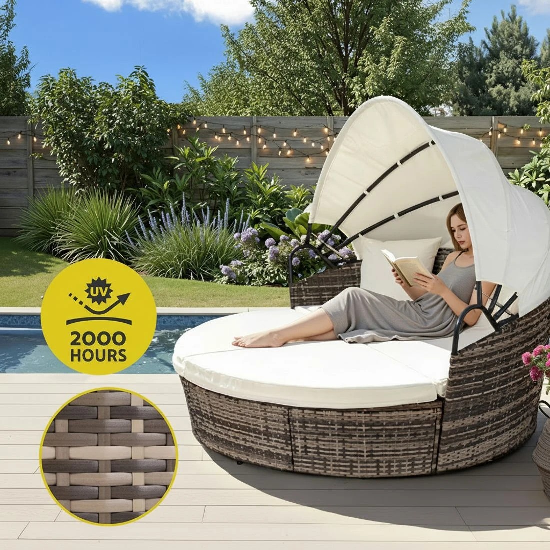 5 Gardeon Outdoor Day Bed Sun Lounge Setting Wicker Lounger Furniture Patio Set of 3 - Beige, 5 of 7