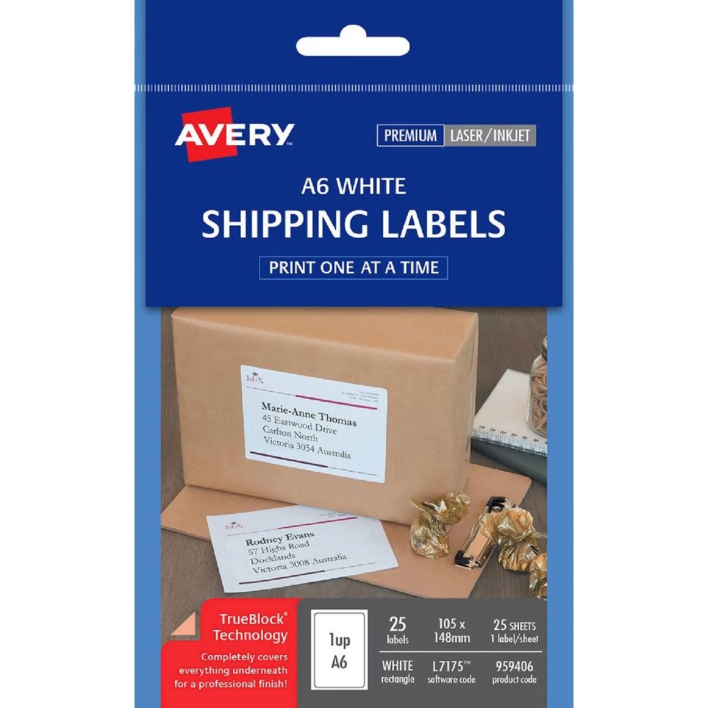 1 Avery 1UP Inkjet Laser A6 Shipping Labels 25 Sheets, 1 of 7