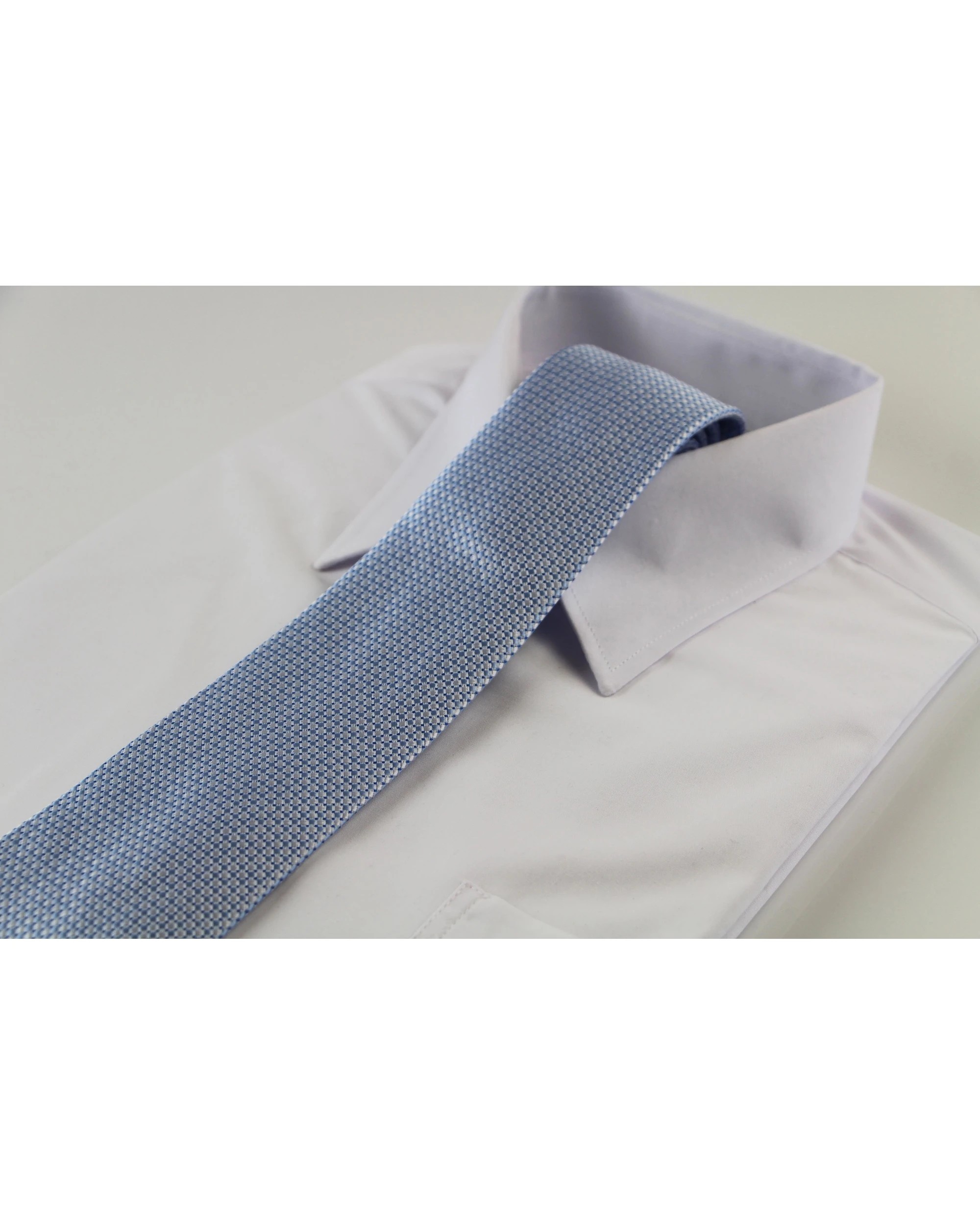 1 Zasel Mens Baby Blue & Silver Grid Patterned 8cm Neck Tie, 1 of 2