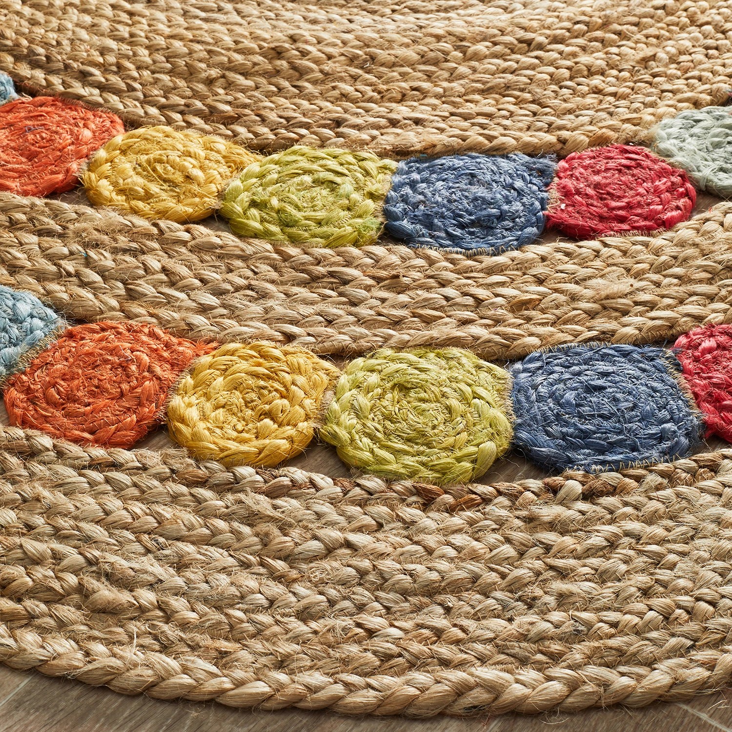 3 Common Ground Rugs Solace Fruit 120x120cm - Small Round Handwoven Jute Rug - Natural, 3 of 6
