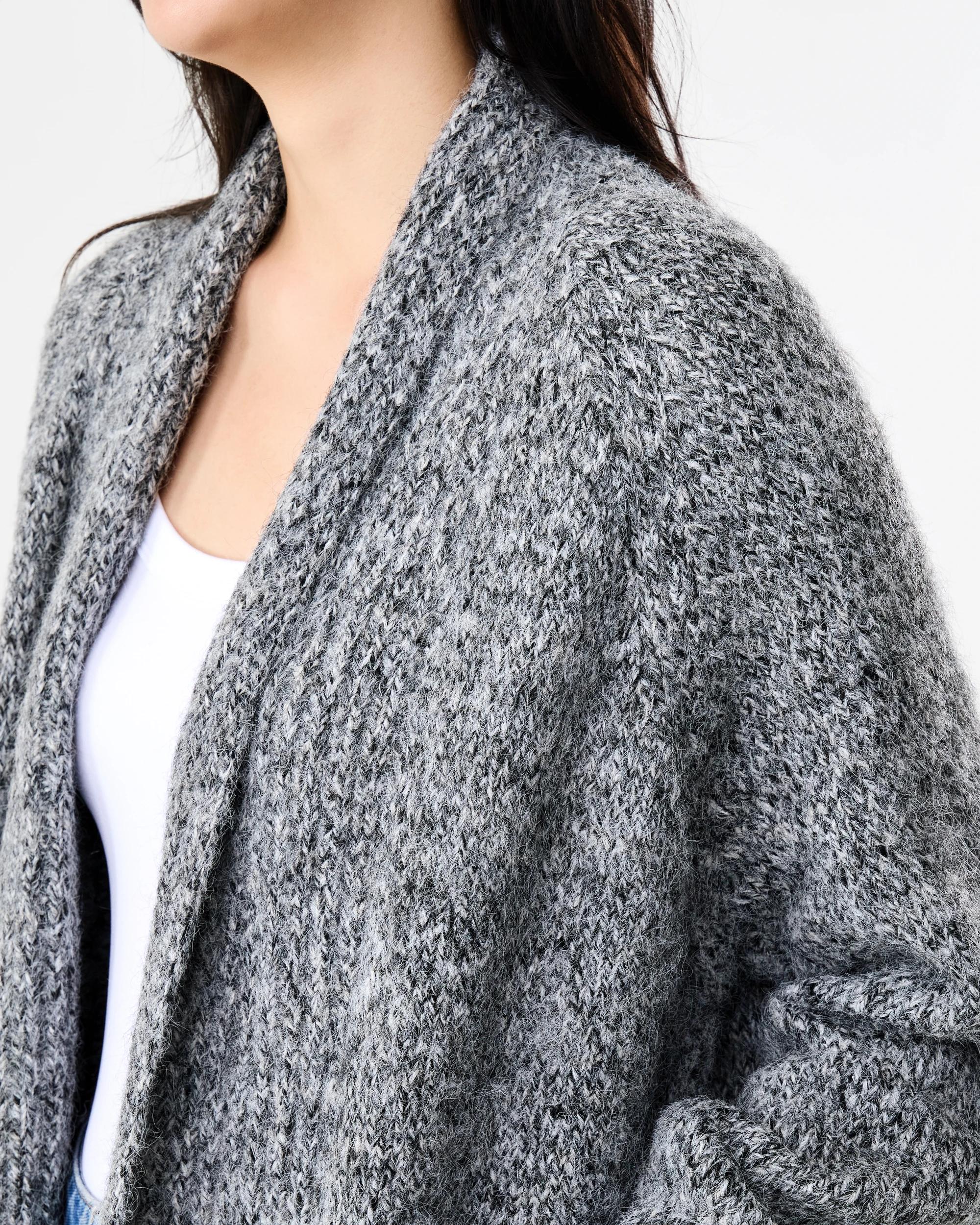 6 Balloon Sleeve Longline Cardigan Grey Marle, 6 of 8