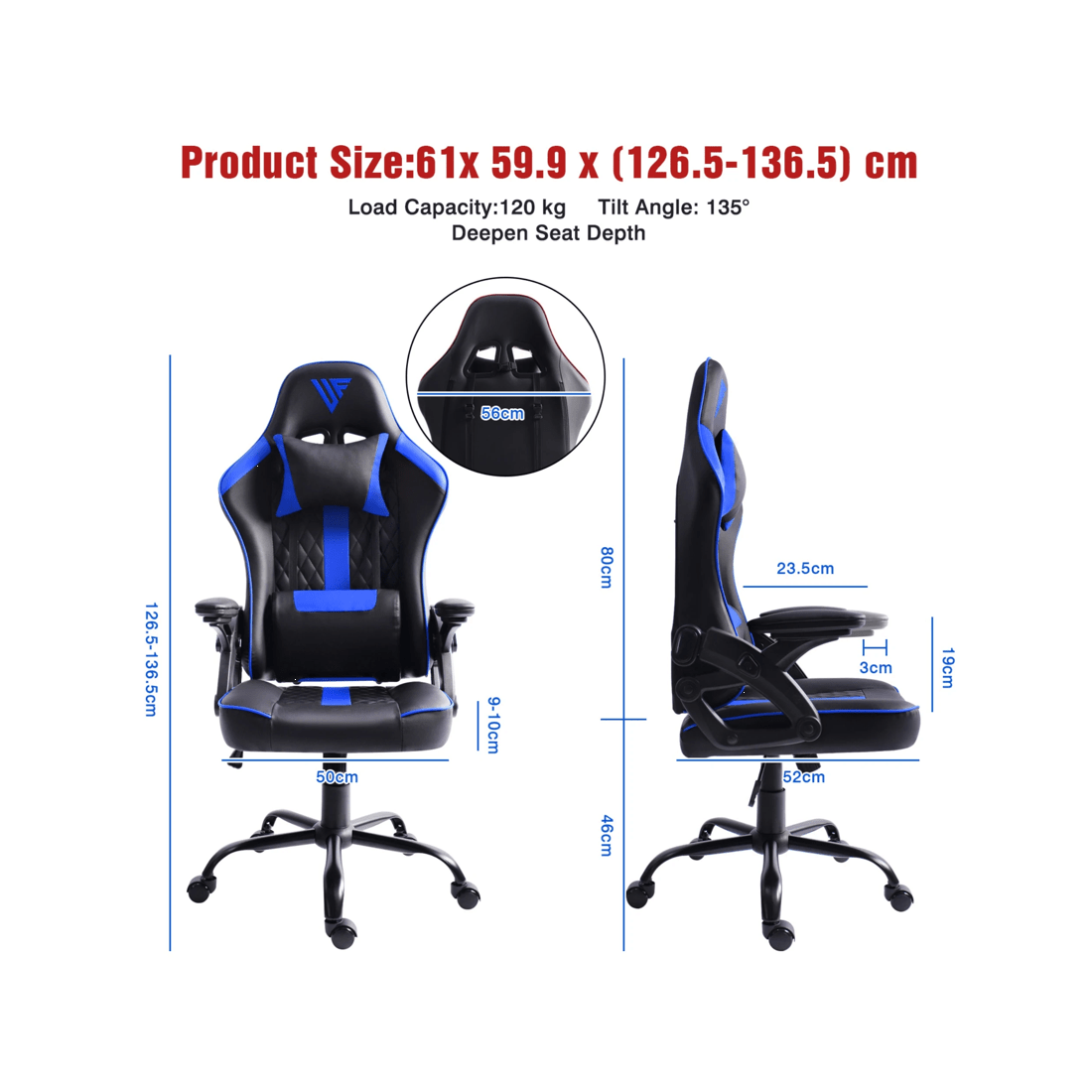 2 Advwin Gaming Chair Height Adjustable Ergonomic Recliner Racing Office Chair
 - Black, 2 of 10