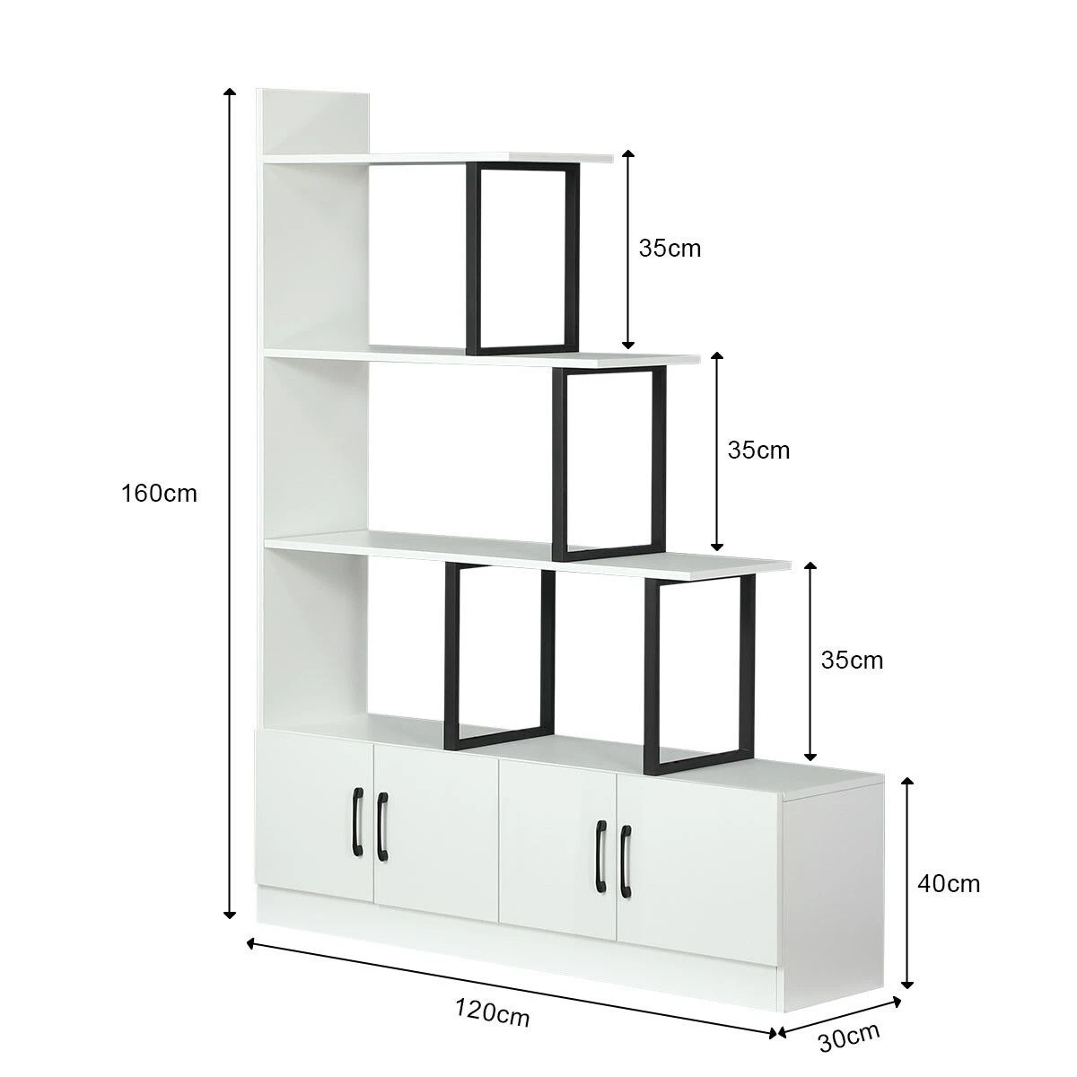 4 Ausway 5 Level Ladder Bookshelves Storage Cabinet Shelf Display Unit with Doors, 4 of 8