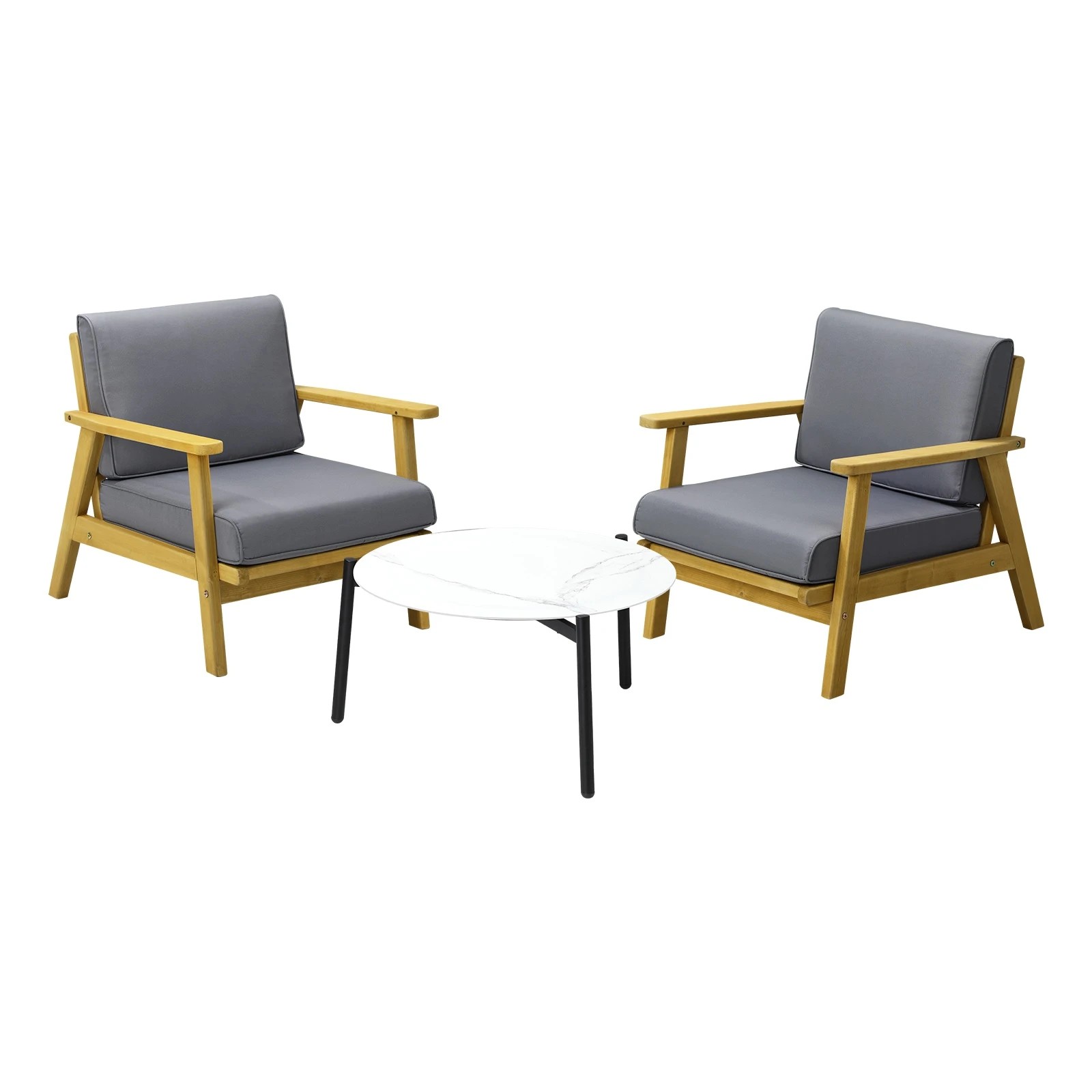 1 Livsip Outdoor Lounge Set 3PCS Patio Furniture Sets 70cm White Coffee Side Table - Multi, 1 of 9