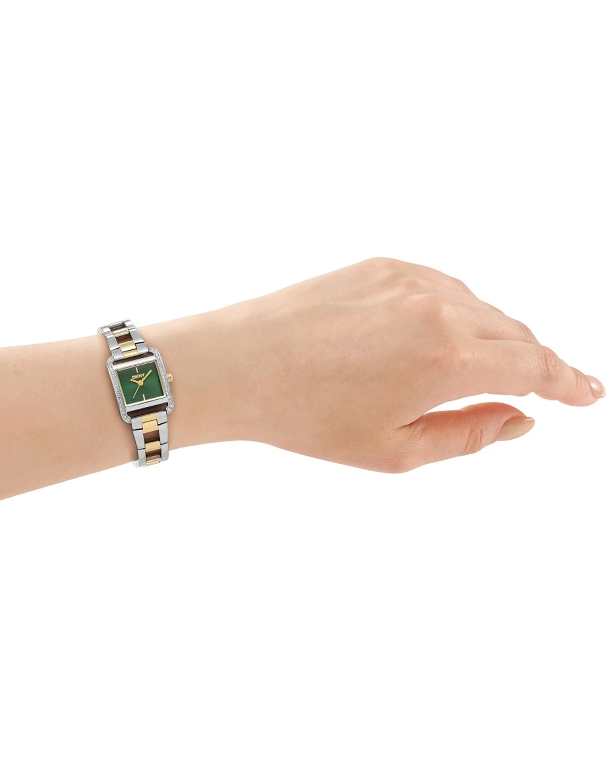 4 DKNY Mini Women's Gold Silver Two-Tone Watch Green Dial 21x27mm With Bracelet 19cm+1cm, 4 of 4