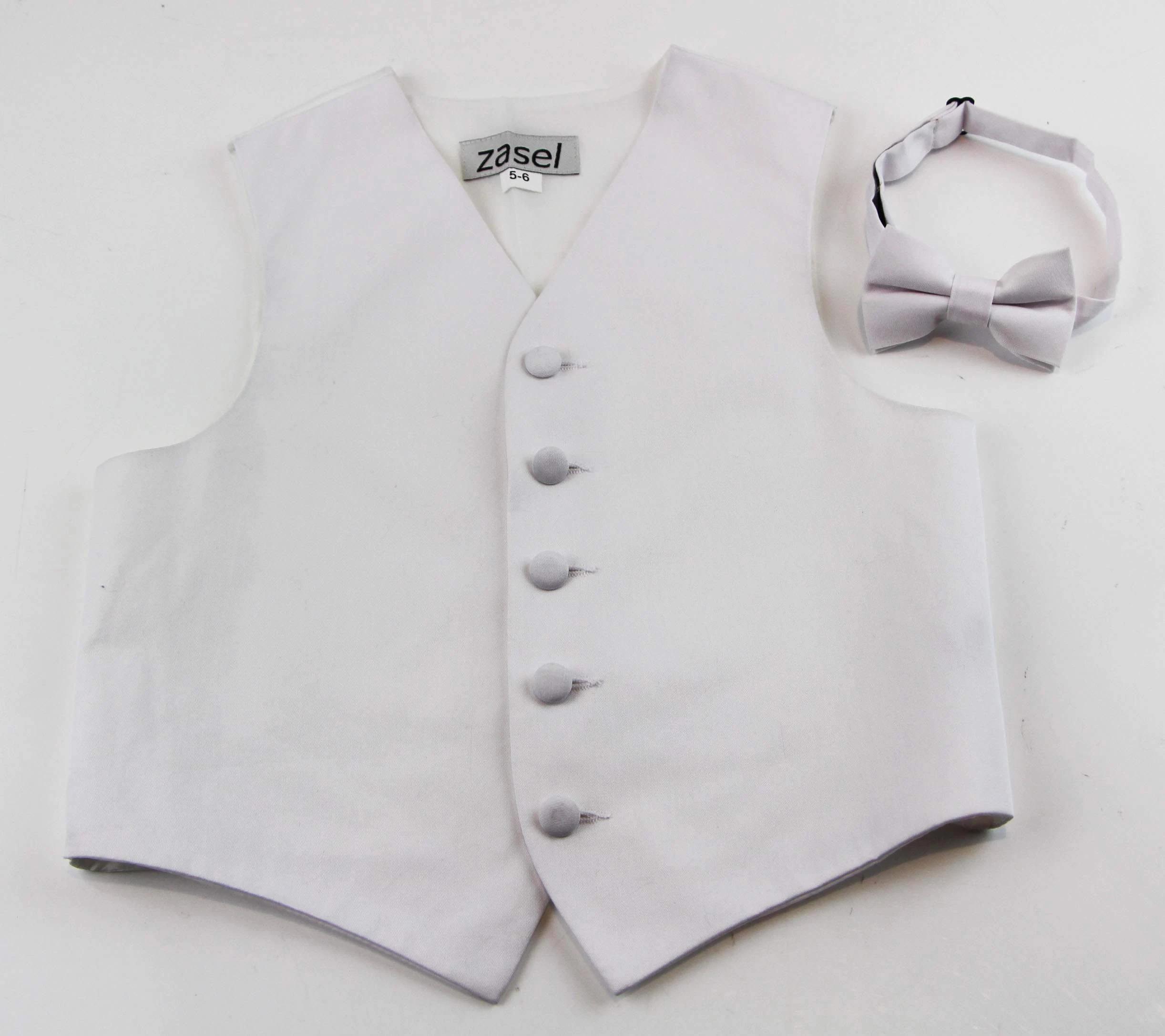 4 Zasel Boys Junior Cotton Vest Adjustable Waistcoast & Matching Bow Tie Set WHITE, 4 of 8
