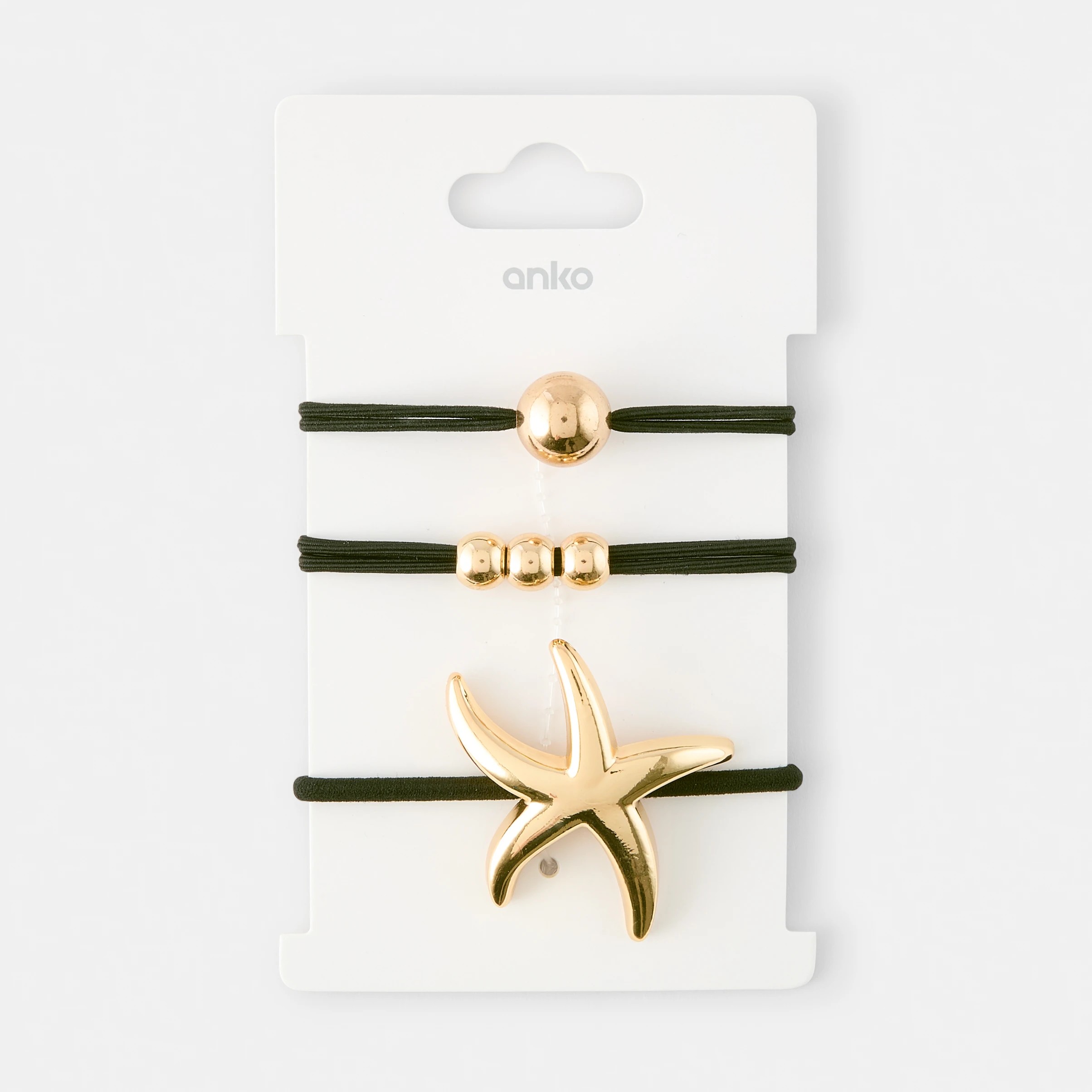 4 3 Pack Starfish Hair Ties - Gold Tone and Black, 4 of 4