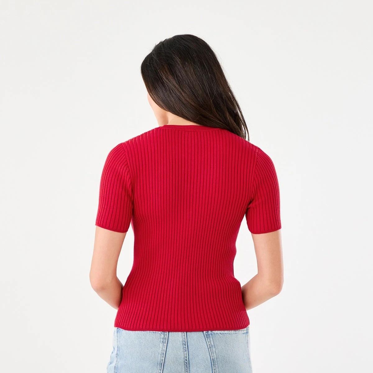 3 Short Sleeve Crew Neck Trim Top Cherry Red, 3 of 6