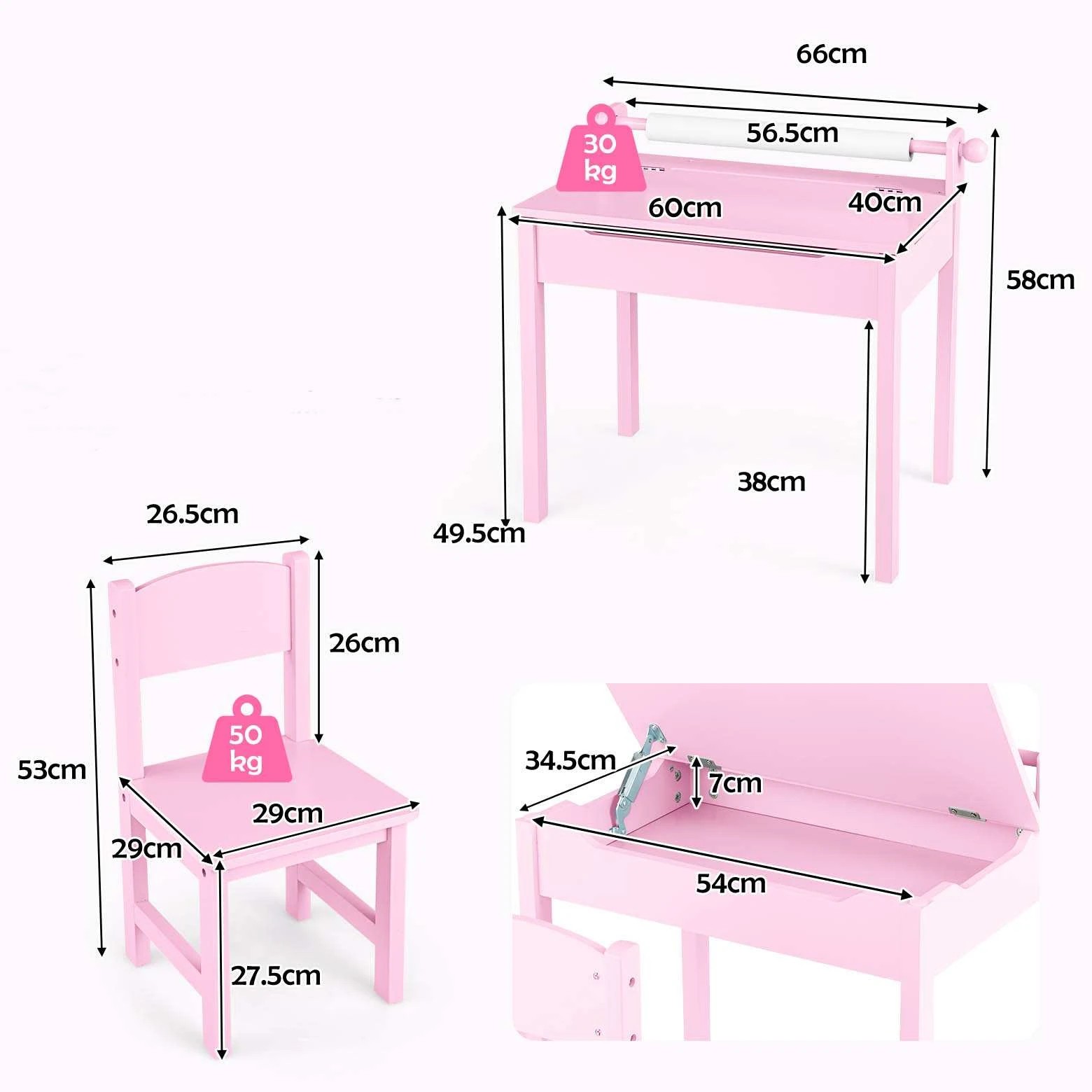 2 Costway Art Table Set Lift-Top Toddle Craft Table Chair Set w/Paper Roll - Pink, 2 of 3