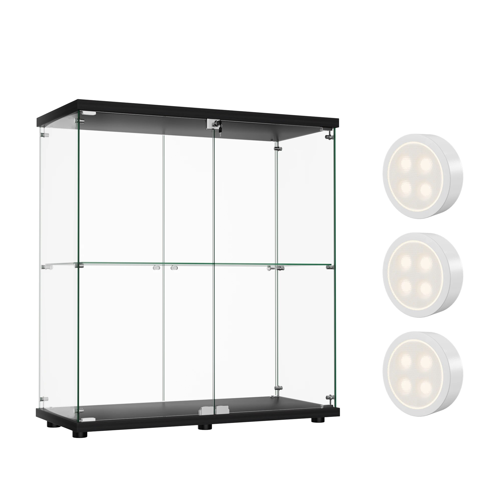 1 Stacked Tempered Glass Display Cabinet 3 RGB Lights Collections Lockable Storage, 1 of 9