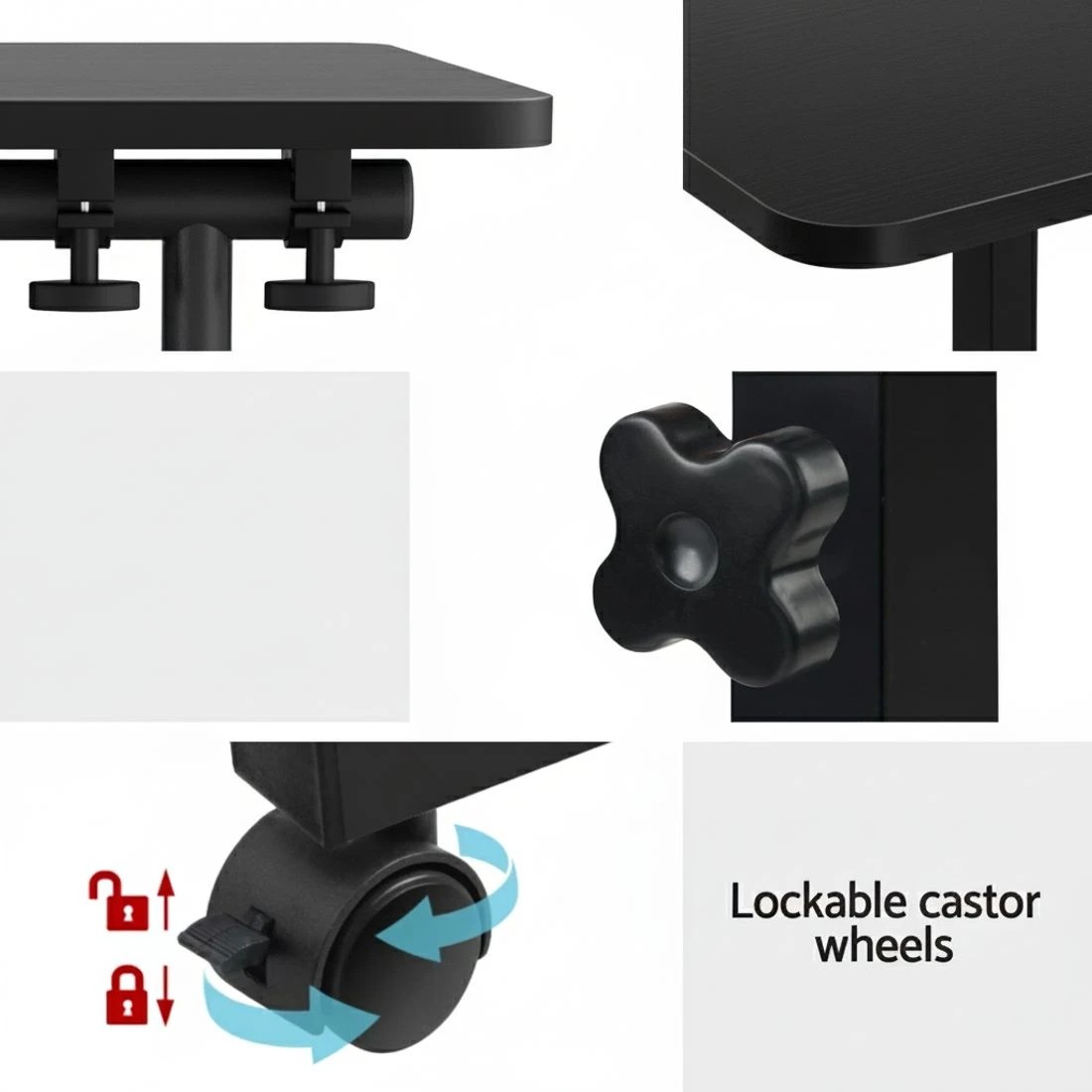 5 Artiss Laptop Desk Table Height Adjustable Wooden Bed Side Tables 80CM - Black, 5 of 5