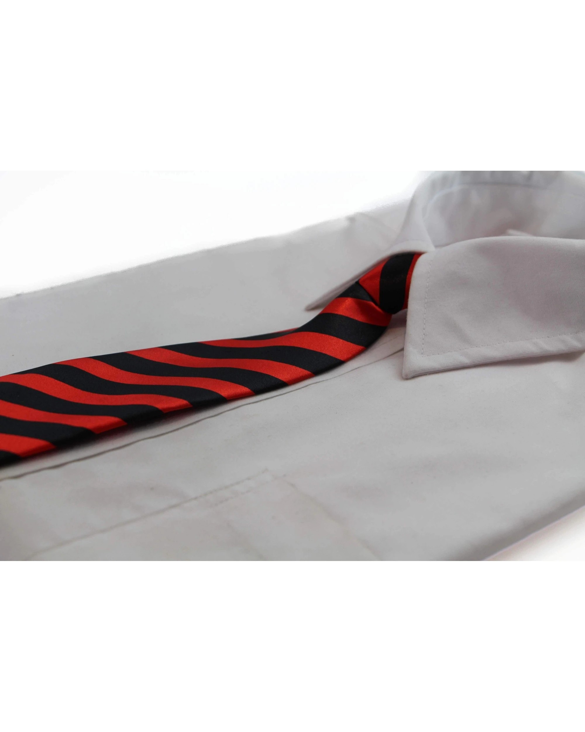 1 Zasel Kids Boys Red & Black Patterned Elastic Neck Tie - Diagonal Stripe, 1 of 2