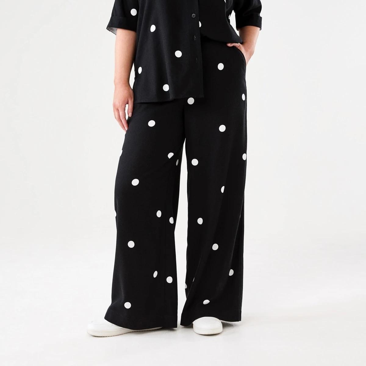 1 Textured Wide Leg Pants POLKA DOT BLACK, 1 of 6