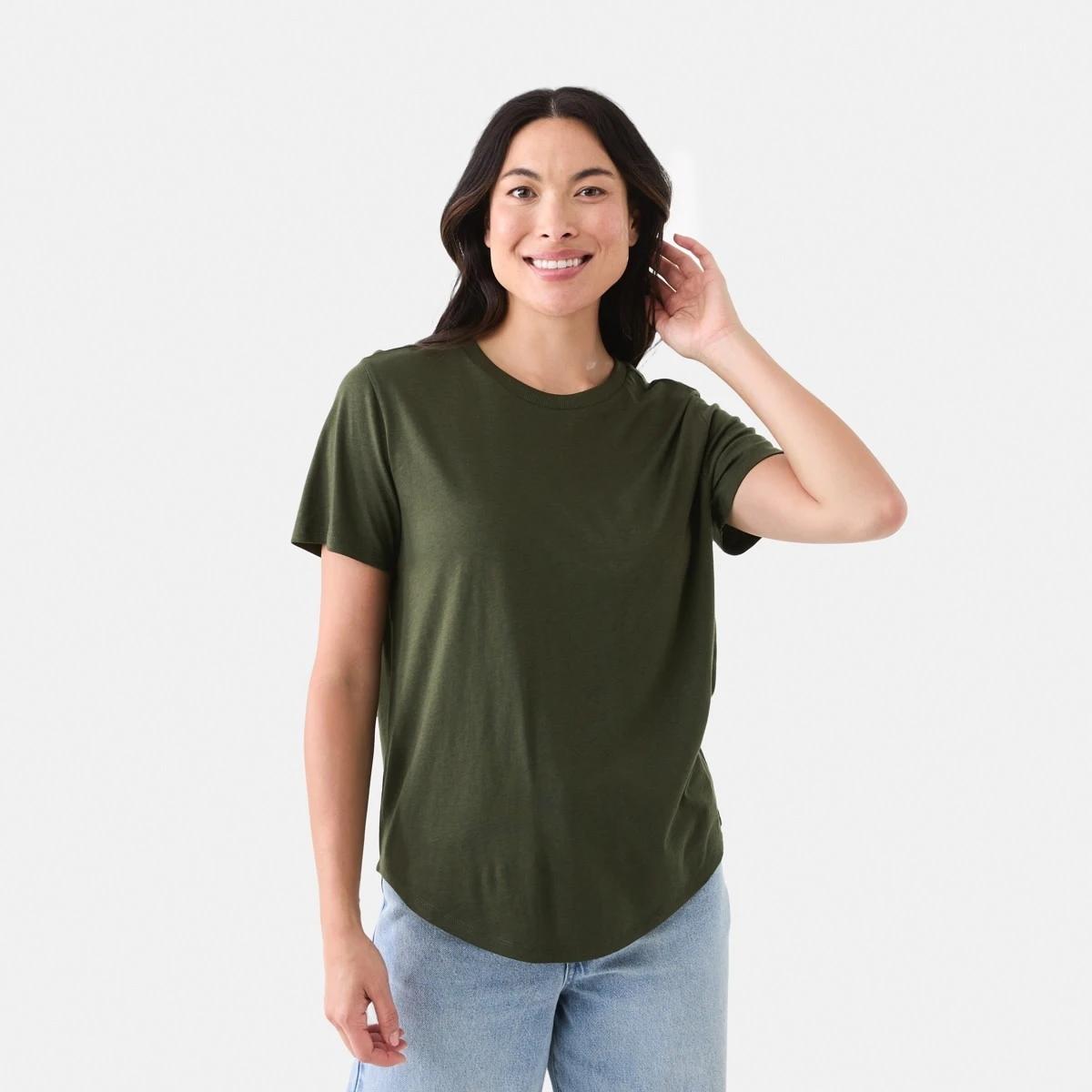 2 Short Sleeve Cotton Modal T-shirt OLIVE OIL GREEN, 2 of 6