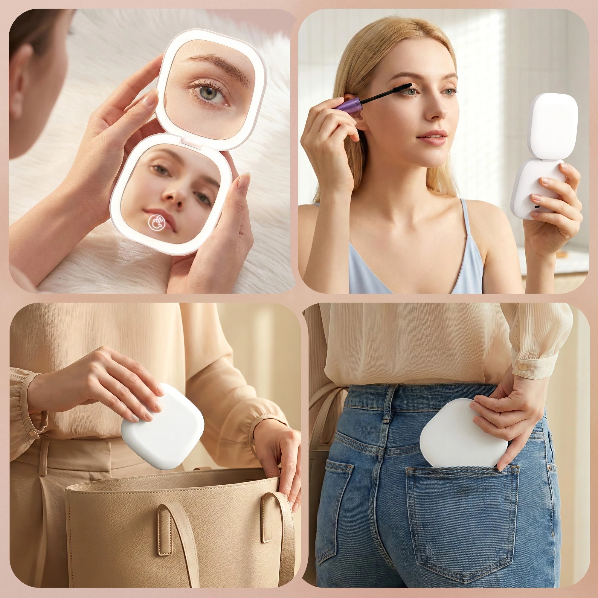 6 Embellir LED Compact Mirror Lighted Travel Makeup Mirror Pocket-Sized 1x 10x Magnification Square - White, 6 of 7