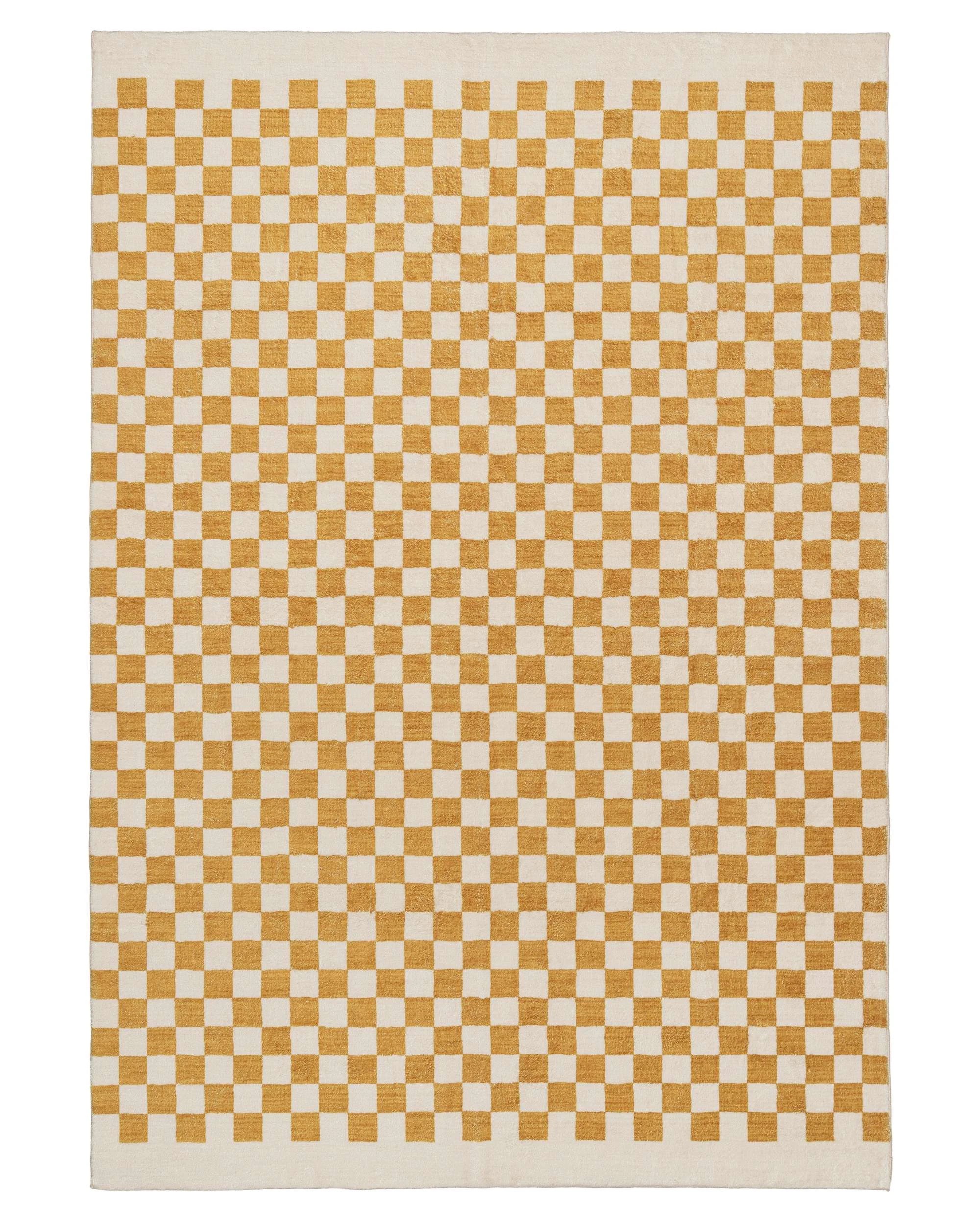 1 Loopsie Segundo Checkered Washable Rug-330cm x 240cm - Yellow, 1 of 8