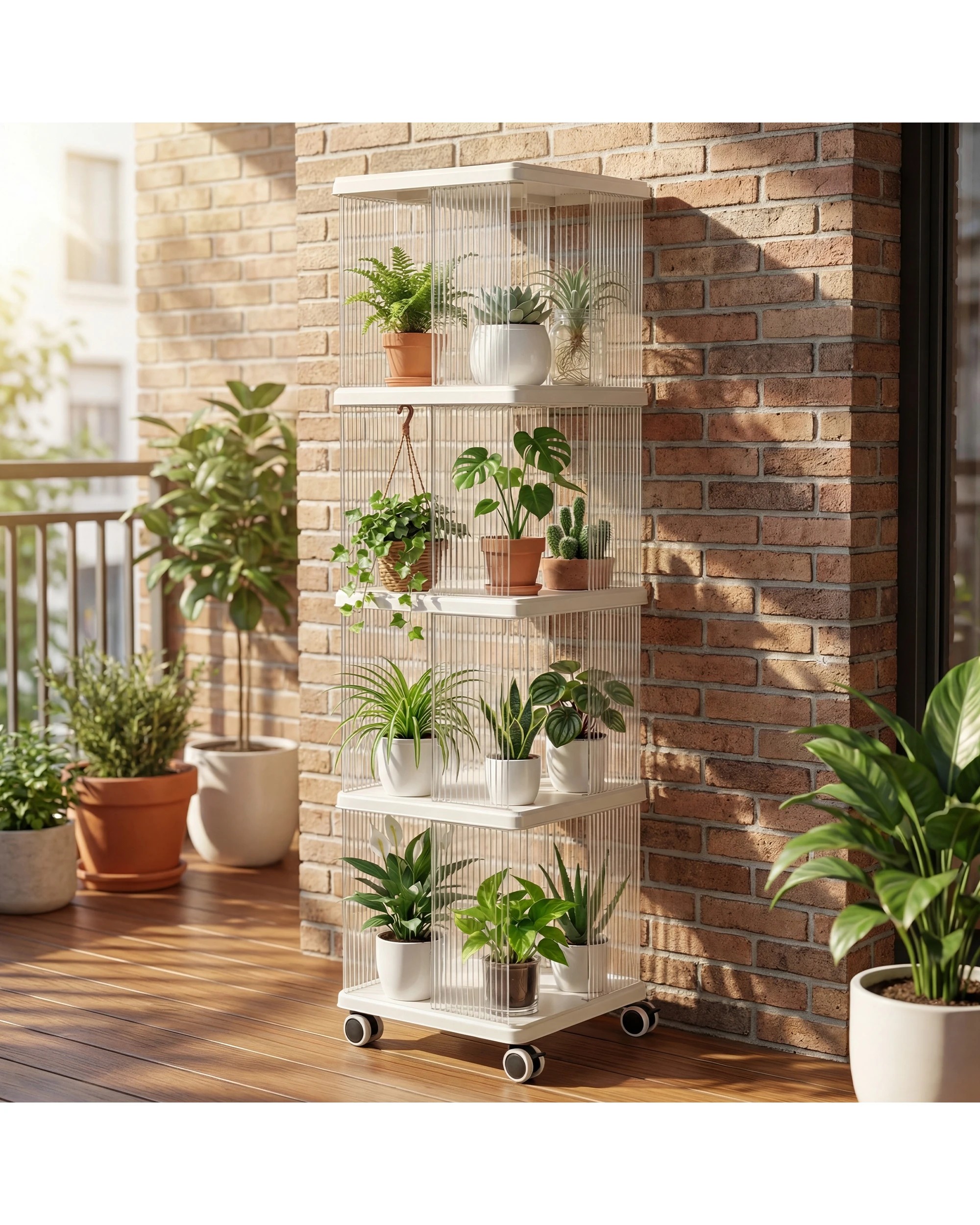 4 Advwin 4-Tier Rolling Bookshelf Display Unit - Beige+Clear, 4 of 8