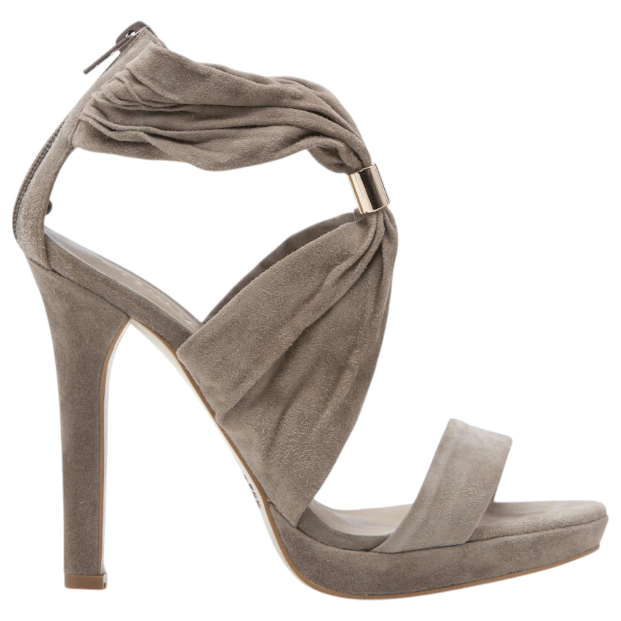 2 Zasel Peta Ladies Womens Suede Leather High Heels Open Toe Dress Shoes BEIGE, 2 of 3