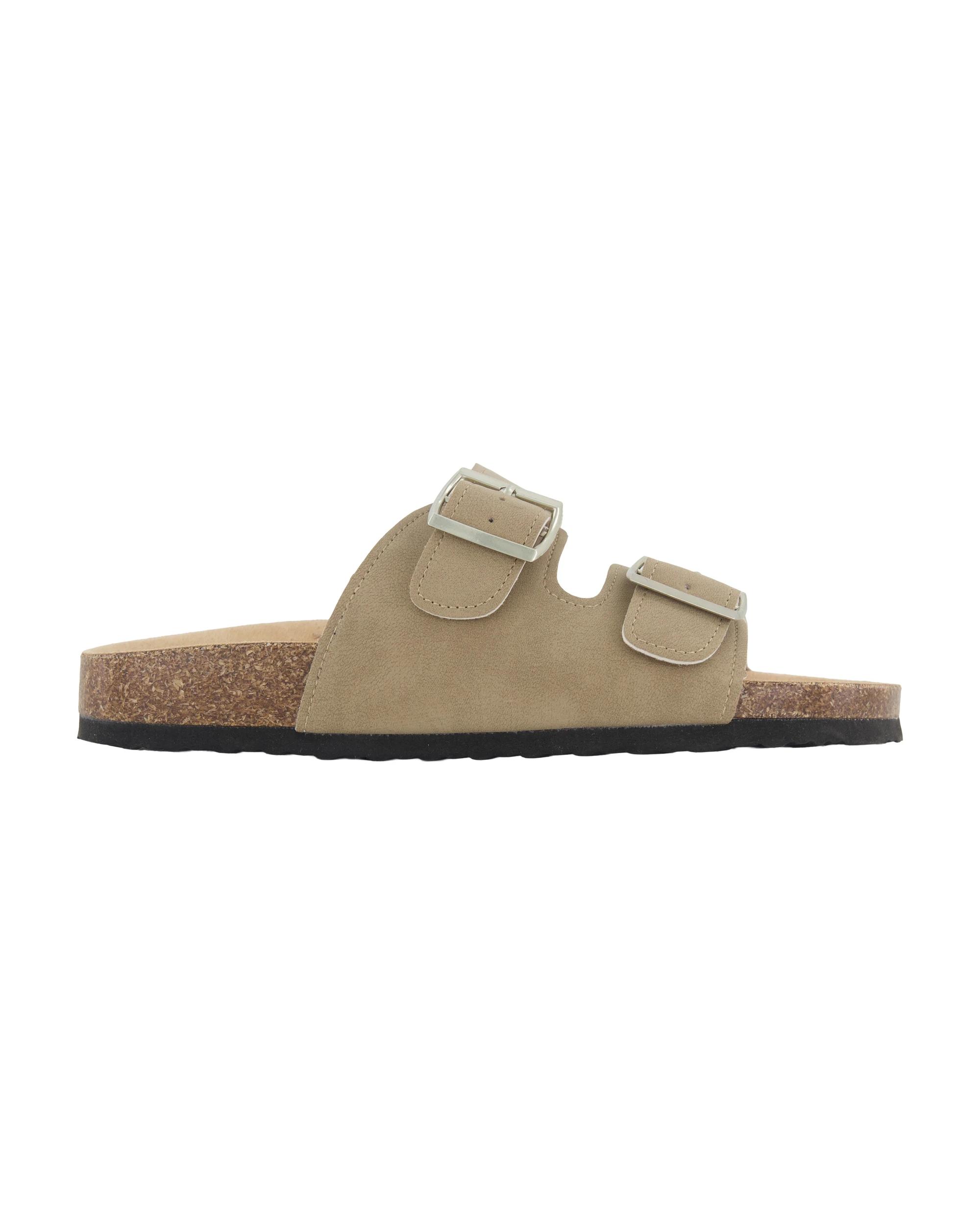 1 Double Buckle Footbed Slides OAT BEIGE, 1 of 3