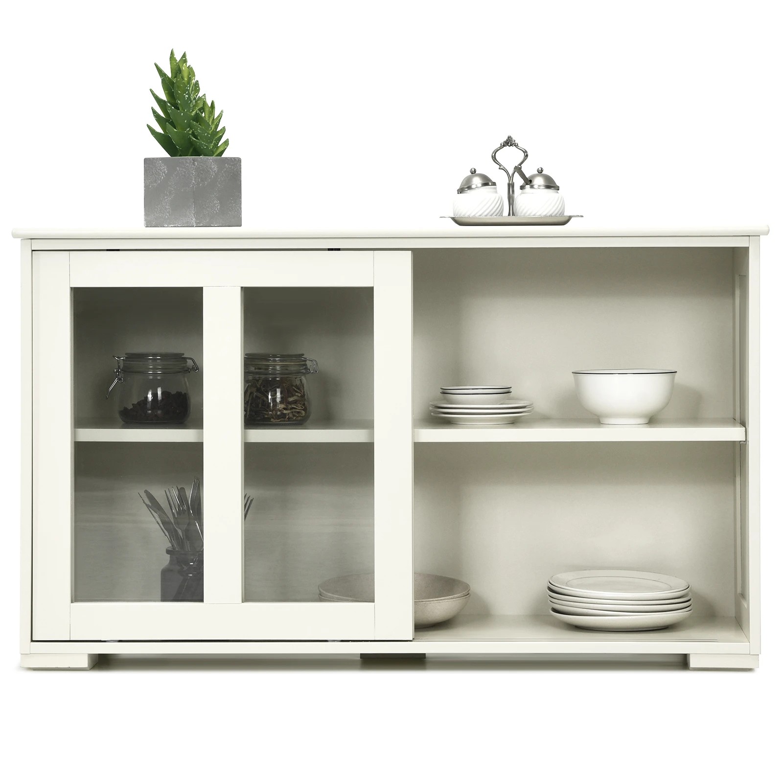 2 Costway Kitchen Buffet Storage Cabinet White, 2 of 4