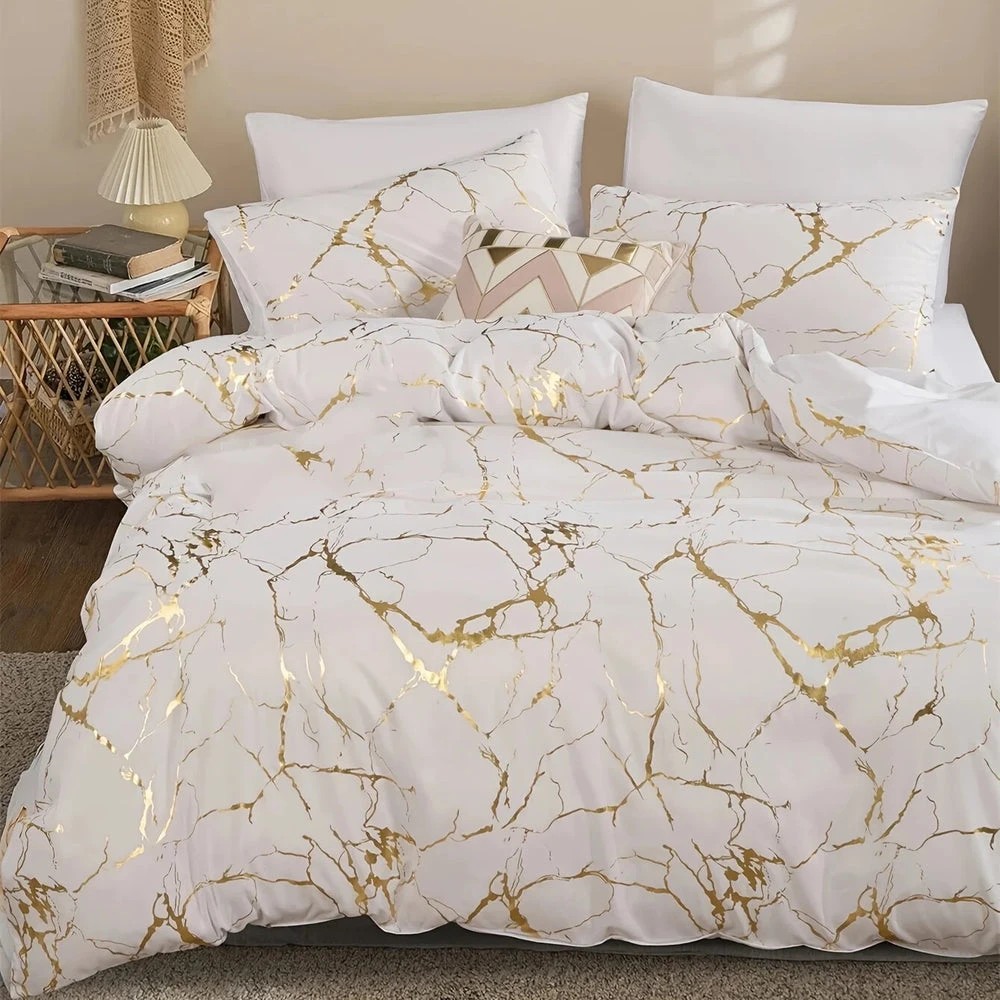 1 Dreamfields Carrara Marble Design Quilt Doona Duvet Cover Set - Queen Bed - Multi, 1 of 1