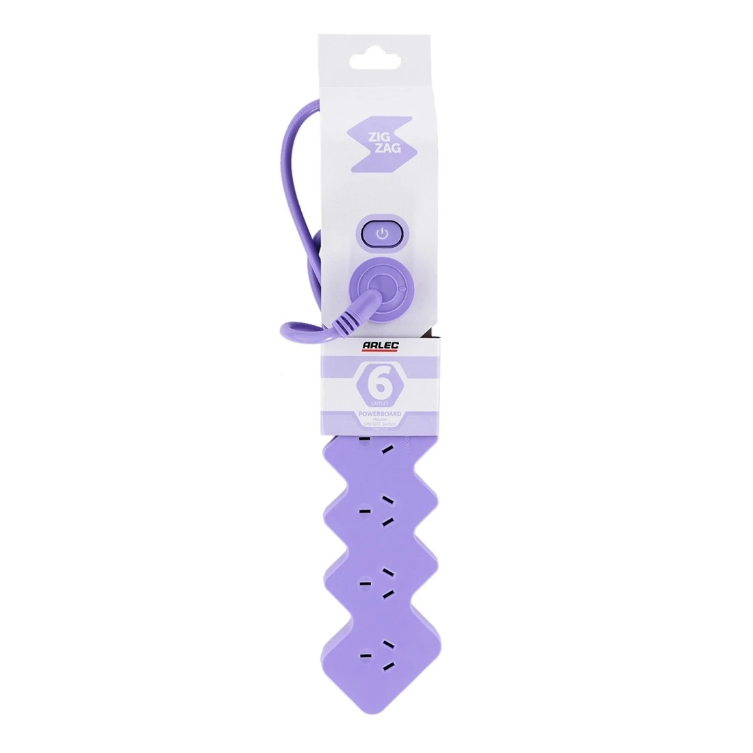 5 Arlec 6 Outlet Zig Zag Master On/Off Switch Powerboard - Lilac, 5 of 6