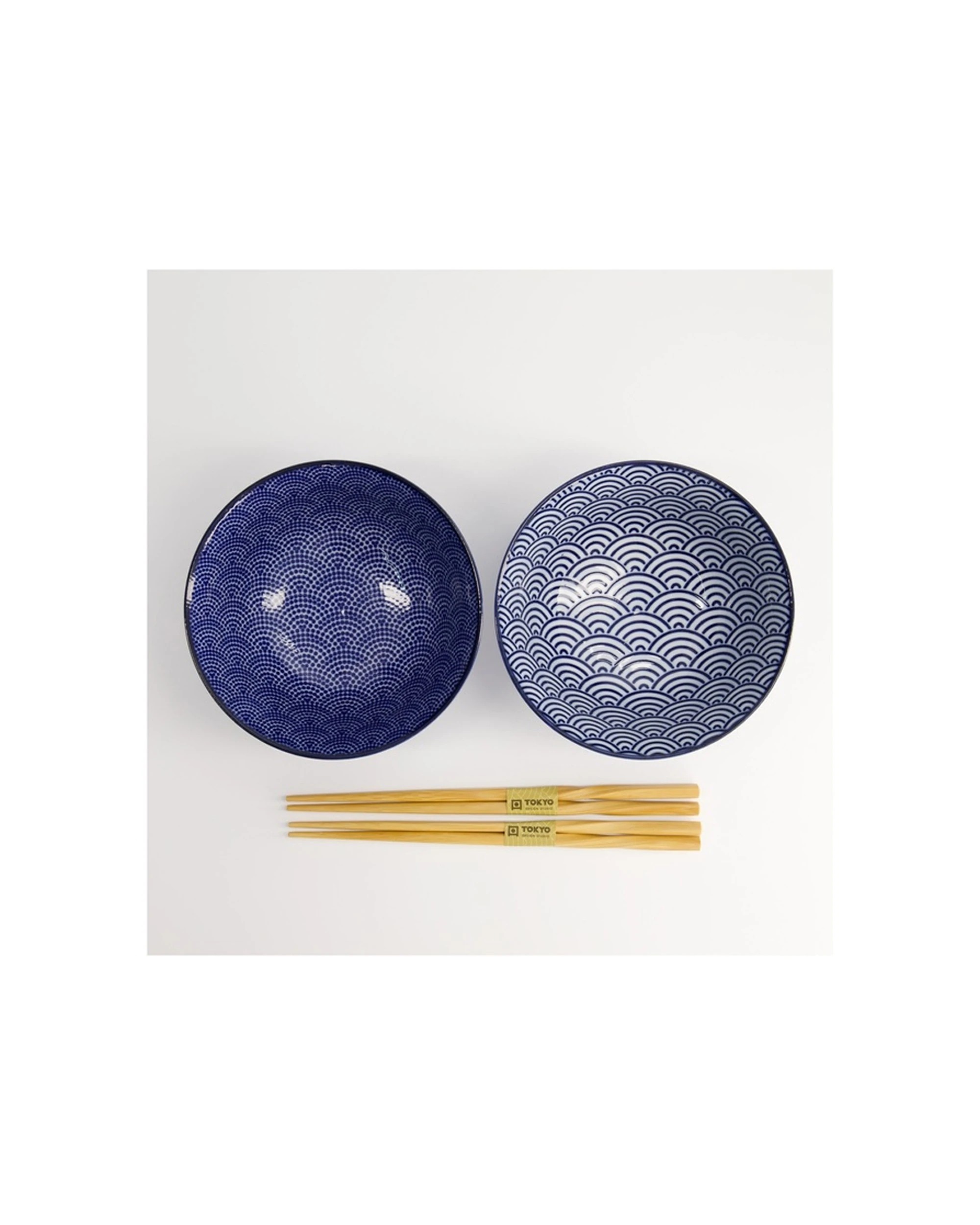 4 Tokyo Design 2pc Nippon Tayo Bowls & Chopsticks Set Dot Wave - Blue, 4 of 4