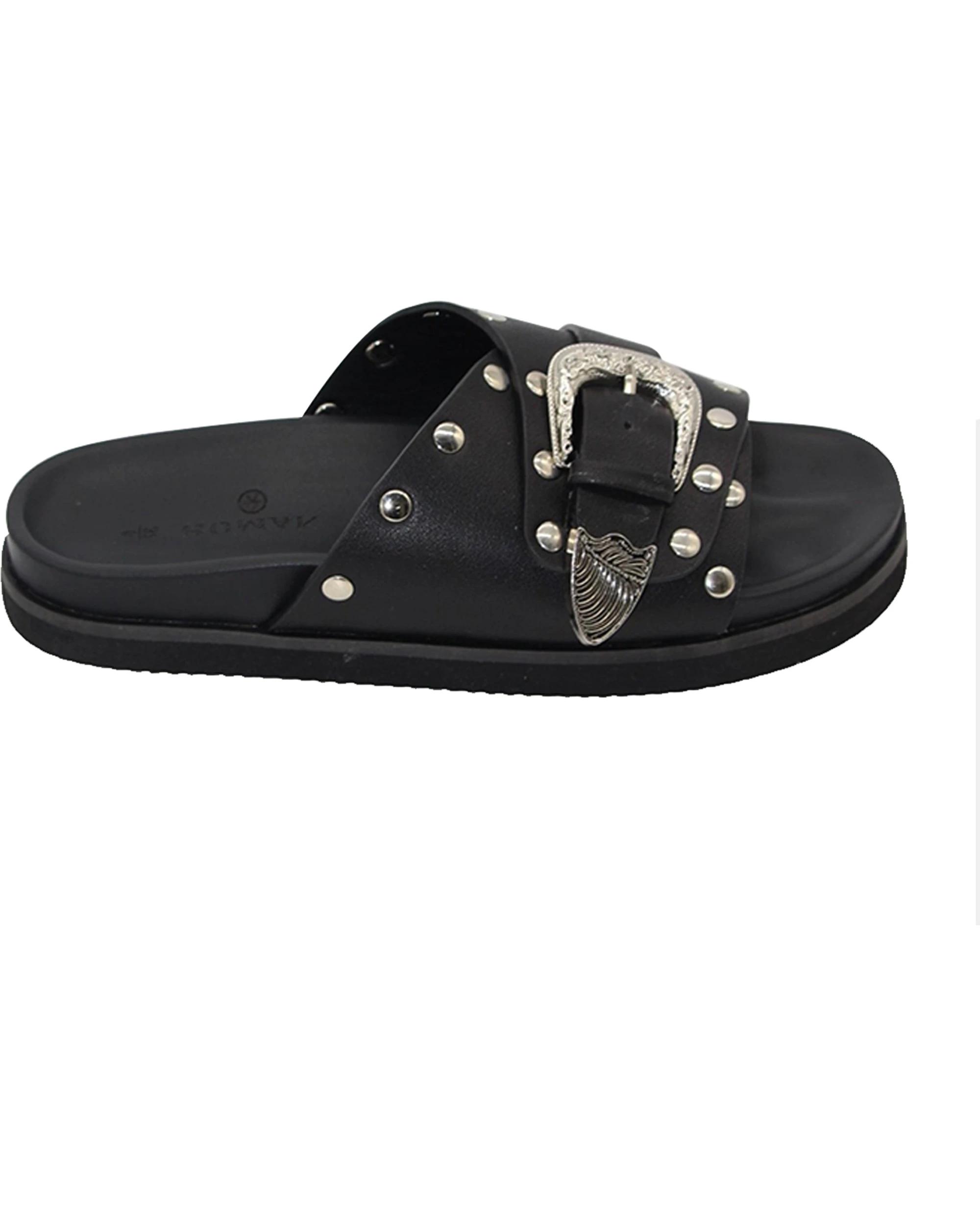 1 Human Shoes Aria Women's Slide Sandals with Buckle And Stud Tan BLACK, 1 of 3