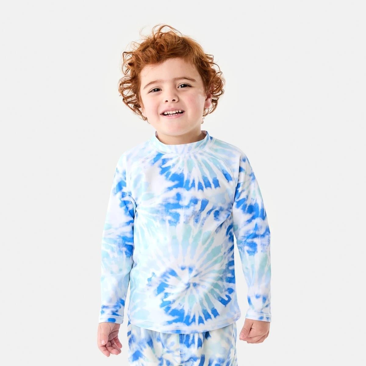 1 Printed Long Sleeve Rash Vest SPIRAL TIE DYE FRESH BLUE, 1 of 6