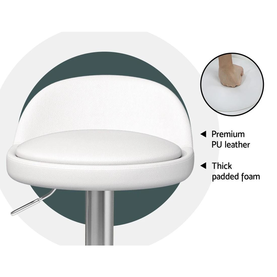 3 Artiss 4x Bar Stools PU Leather Gas Lift - White, 3 of 6