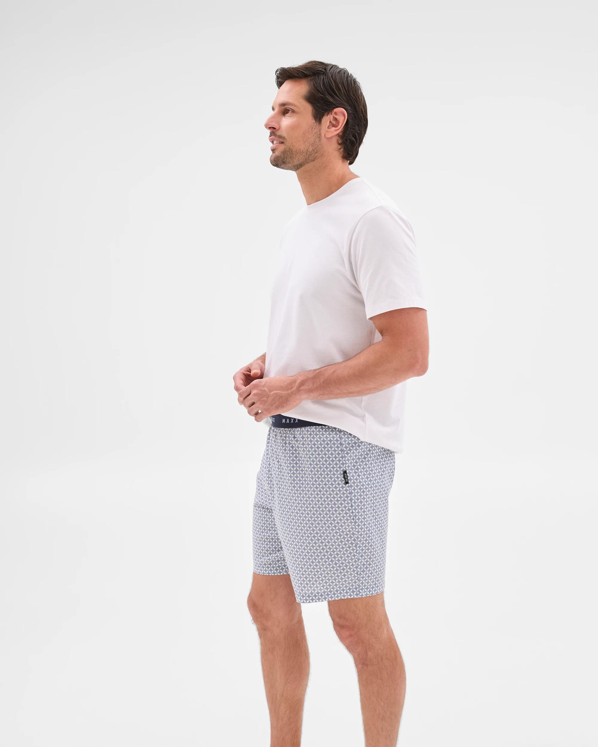 4 Mens Australian Cotton Woven Sleep Shorts - Maxx BLUE GEO, 4 of 6