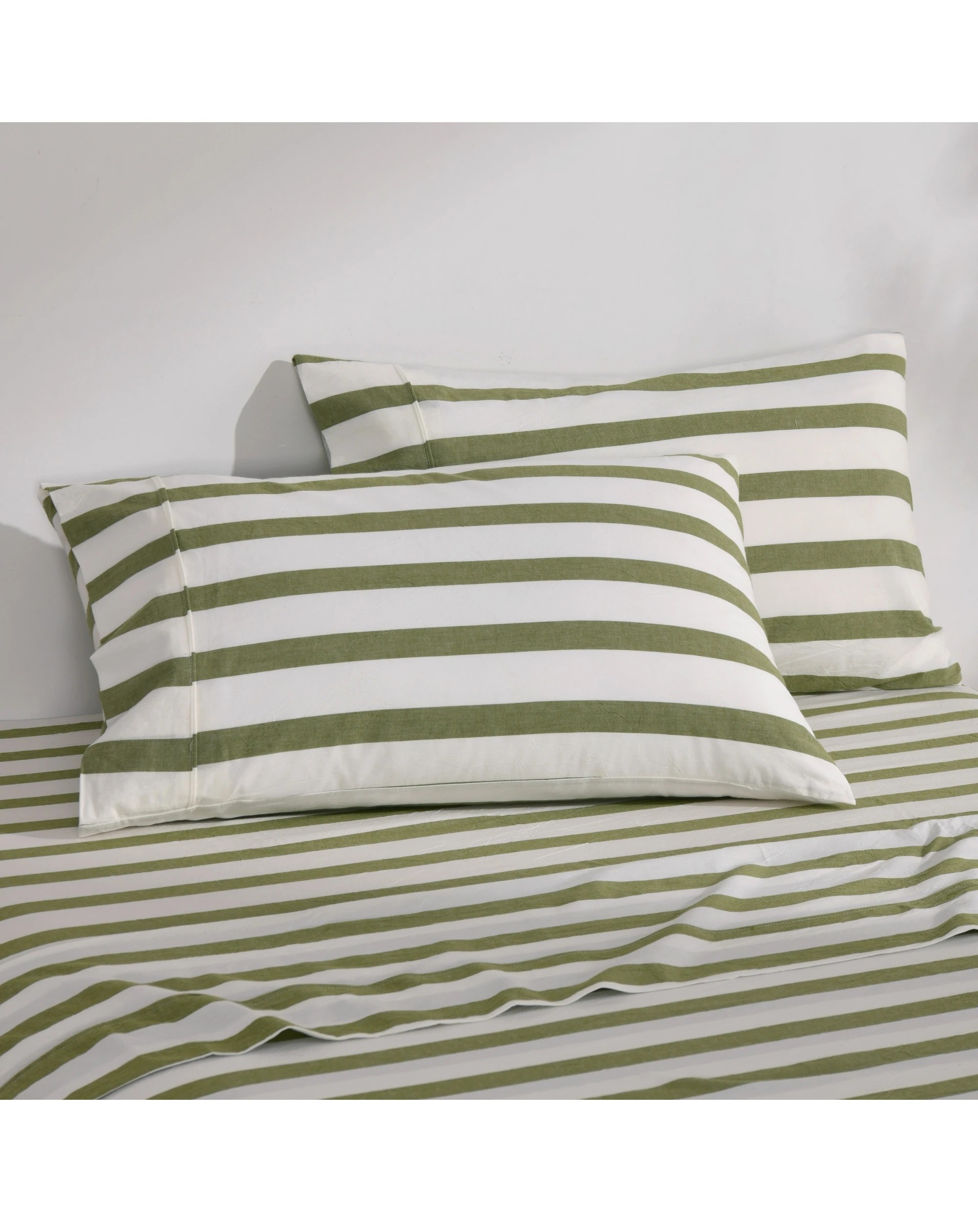 1 Dreamaker Twin Pack Cove Yarn Dyed Washed Cotton Striped Standard Pillowcase - Olive, 1 of 6