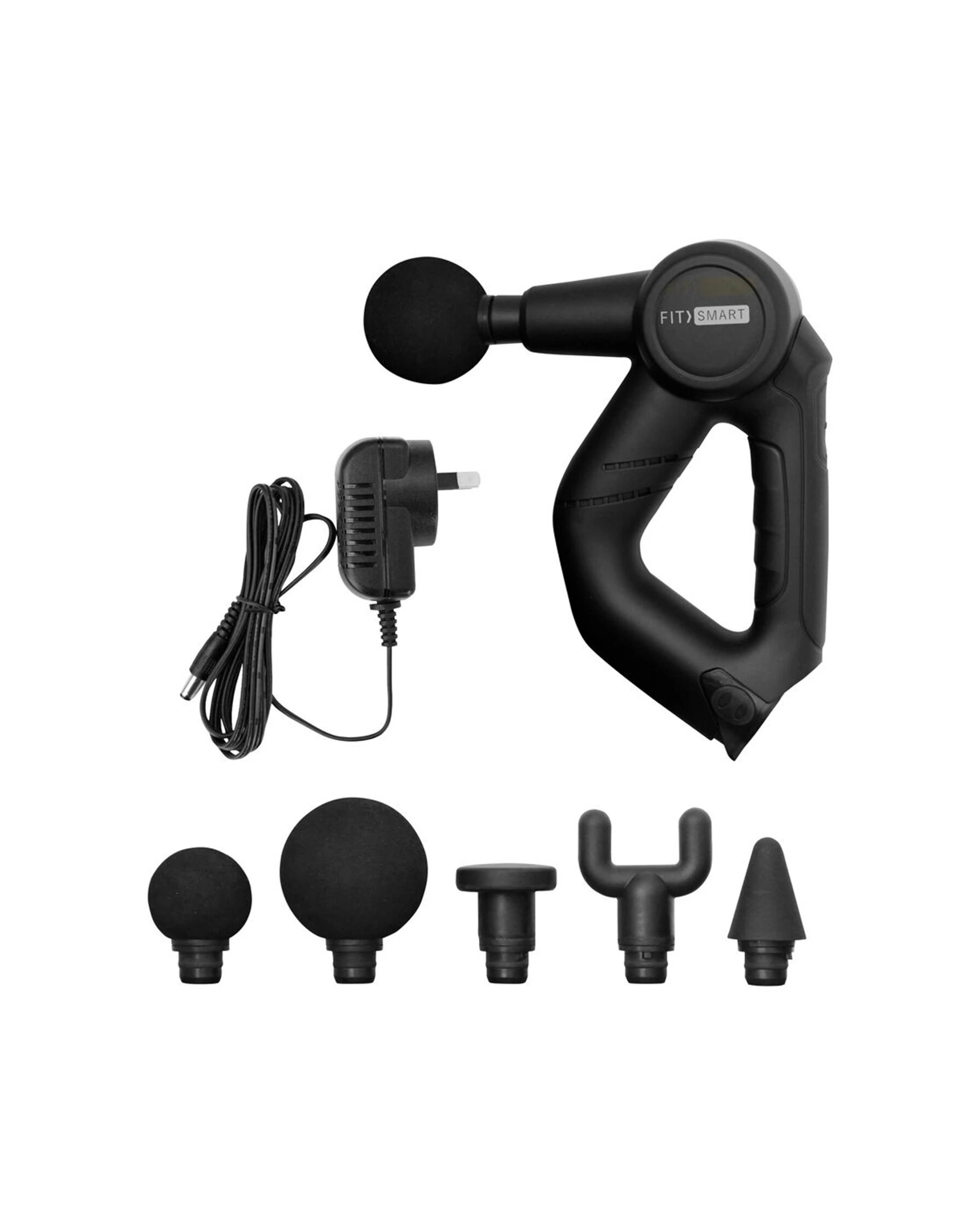 1 FITSMART 3 Level Vibration Therapy Massage Gun With 5 Interchangeable Heads - Black, 1 of 9