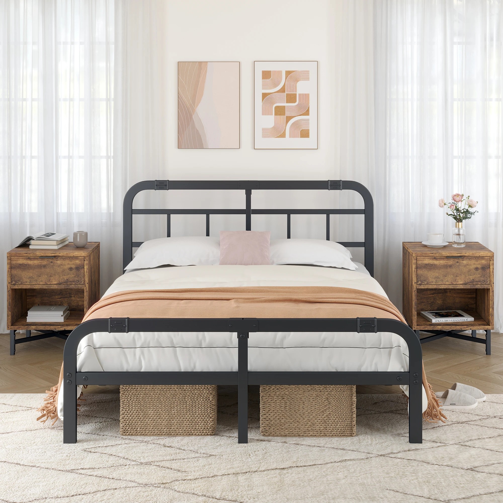 3 Alfordson Bedside Table Retro Nightstand Side Cabinet Storage Shelf - Oak, 3 of 10