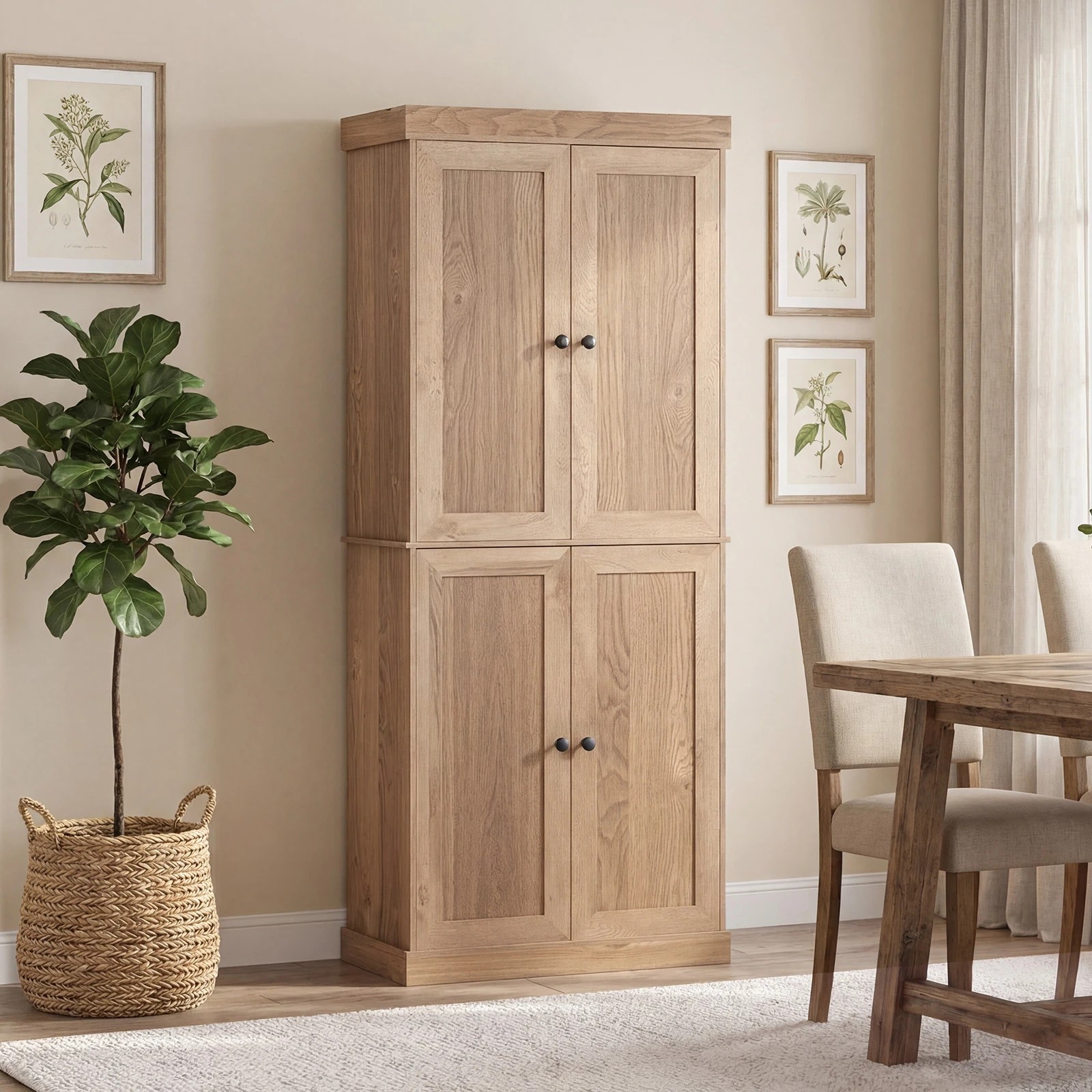 3 Costway 185cm 4-Door Buffet Sideboard Cupboard 6-Tier Storage Cabinet - Natural, 3 of 4