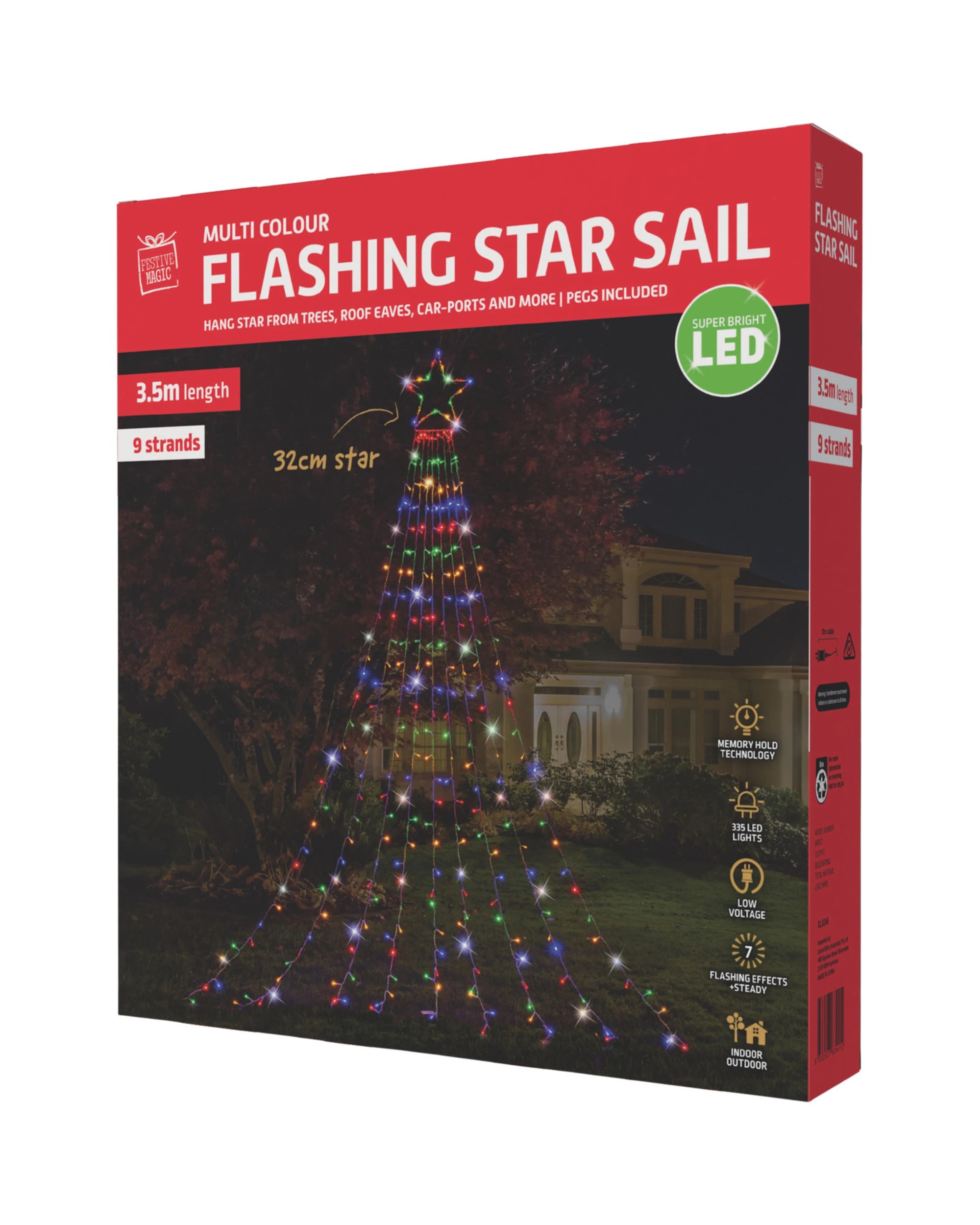 3 Festive Magic Multicoloured LED Christmas Star Cascading Lights 9 Strands - Multicoloured, 3 of 3