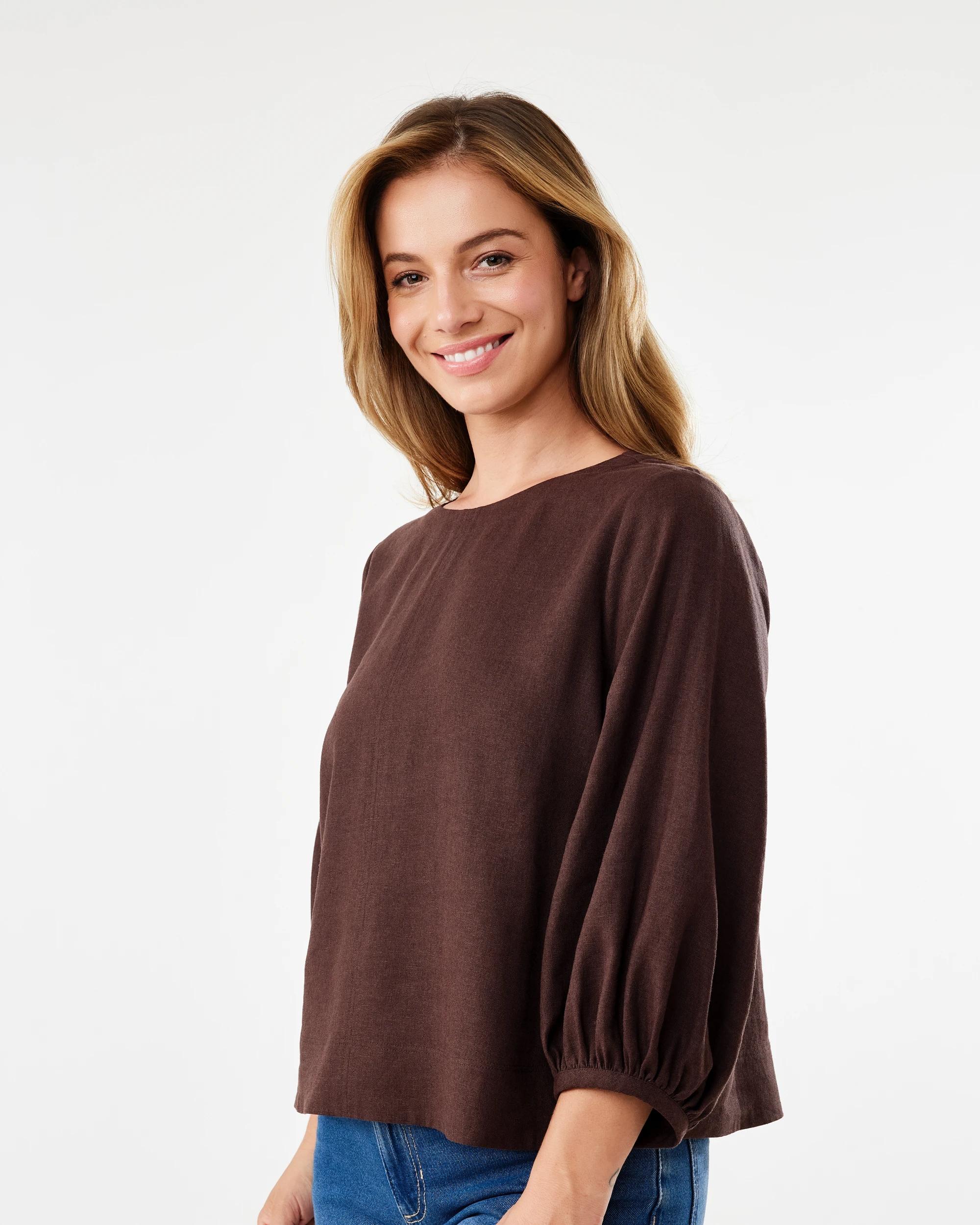 2 Long Sleeve Lined Blend Top Melt Brown, 2 of 6