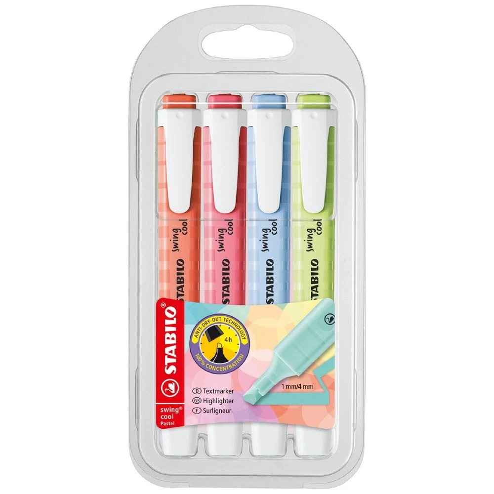 1 Stabilo Swing Cool Highlighters 4 Pack Pastel Assorted, 1 of 2