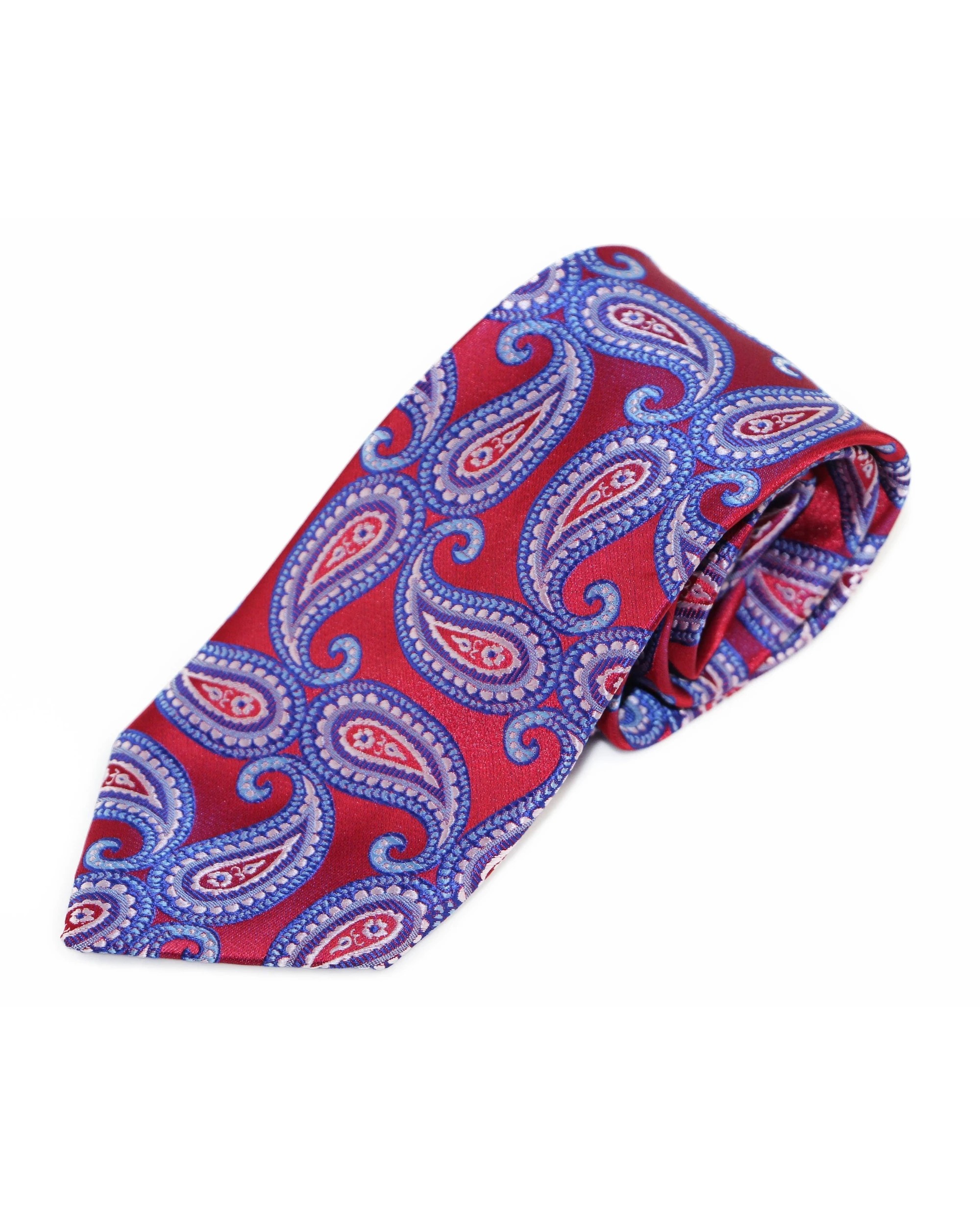2 Zasel Mens Dark Red & Blue Paisley Patterned 8cm Neck Tie - Multi, 2 of 3