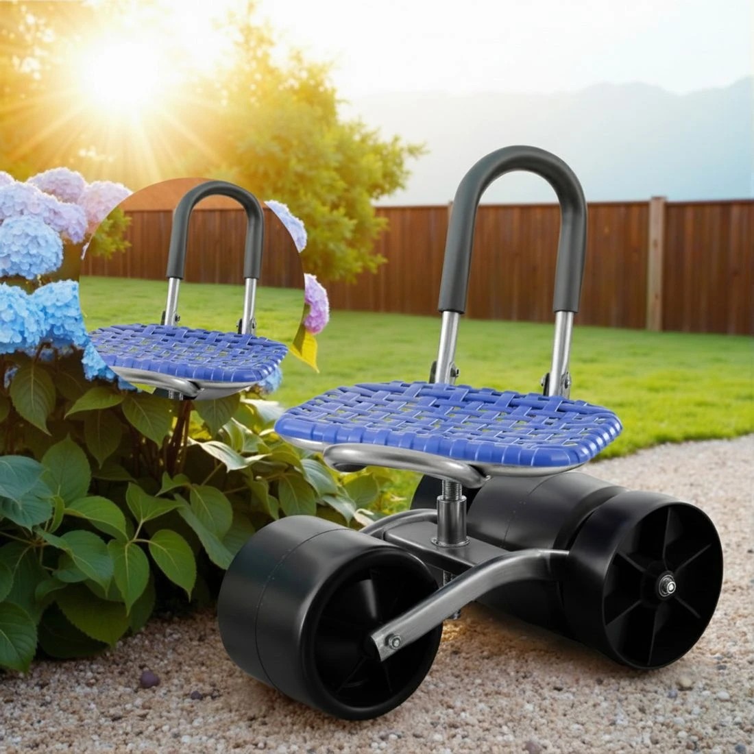 4 Gardeon Garden Stool Seat Foldable with Wheels - Blue, 4 of 6