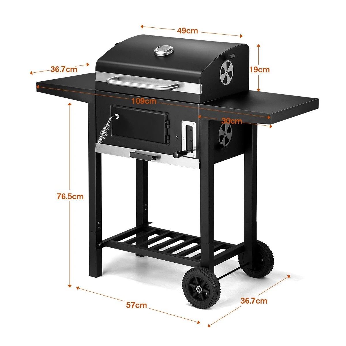 2 Ausway Steel Charcoal BBQ Barbecue Grill Trolley, 2 of 7