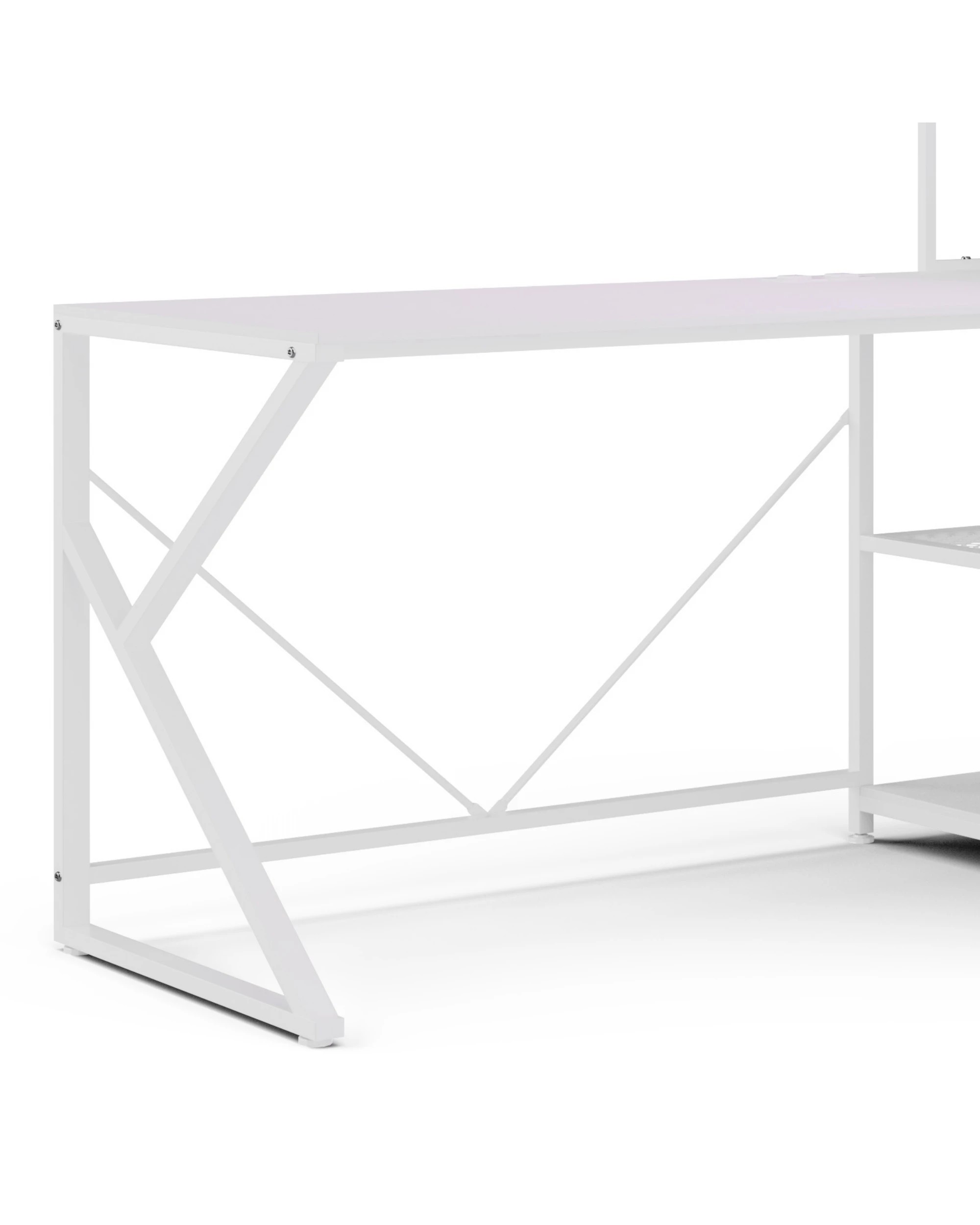 10 Advwin 130cm  L Shaped Gaming Desk with LED Lights & Power Outlets  - White, 10 of 10