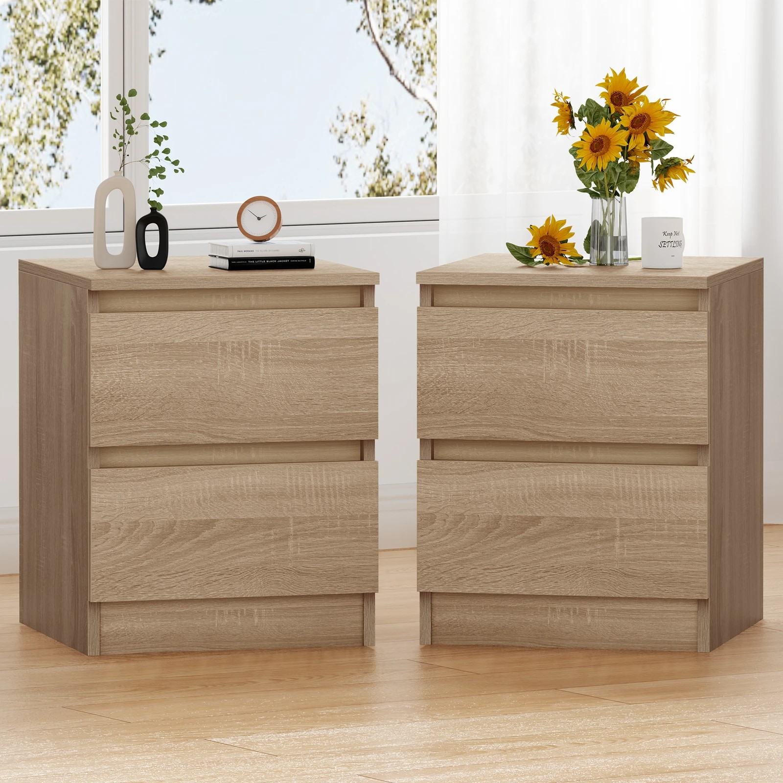 2 Alfordson 2x Bedside Table Nightstand Storage Cabinet Side End Table - Oak, 2 of 10