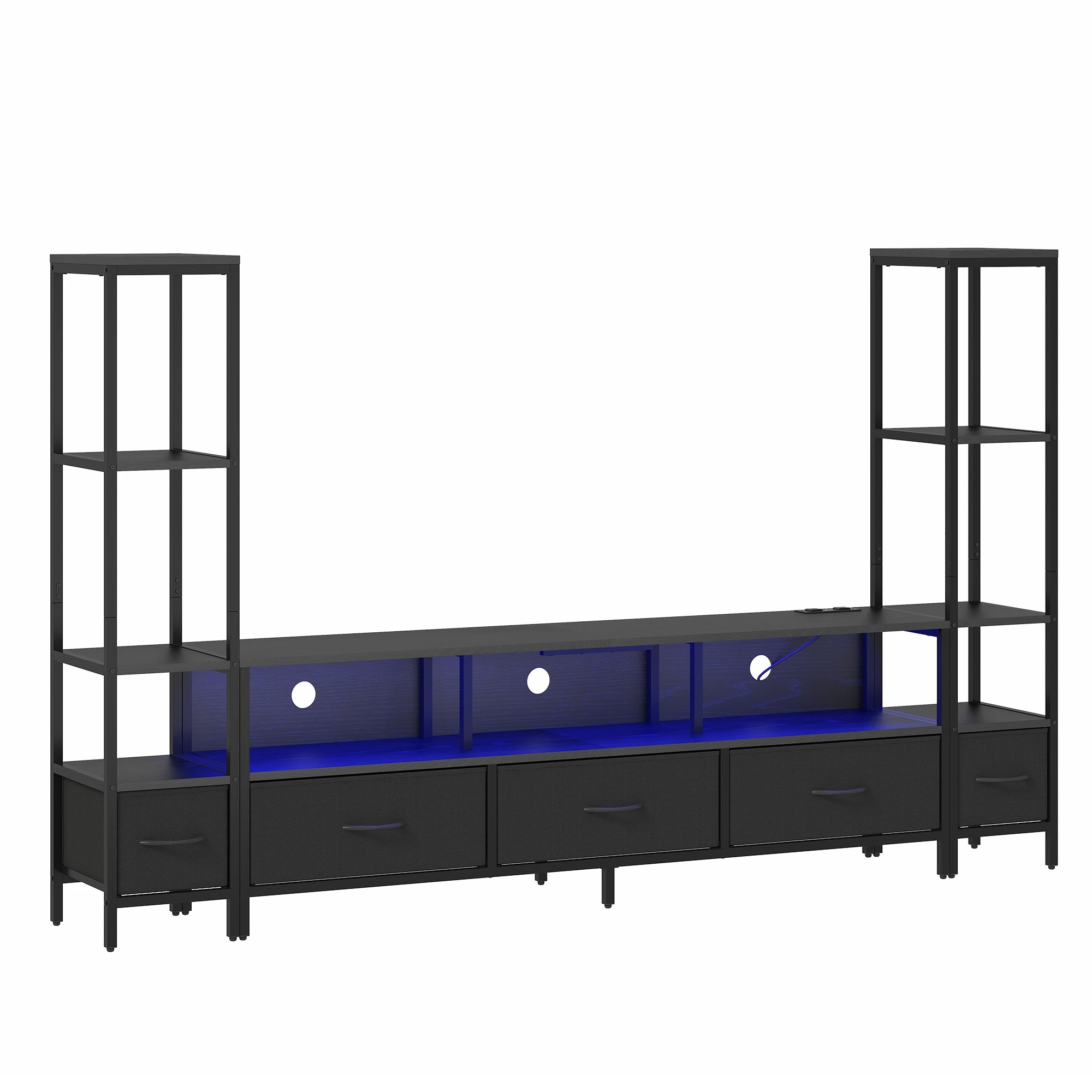 1 Advwin 197cm TV Stand with Bookshelf Entertainment Center with Power Outlet & LED Lights - Black, 1 of 7